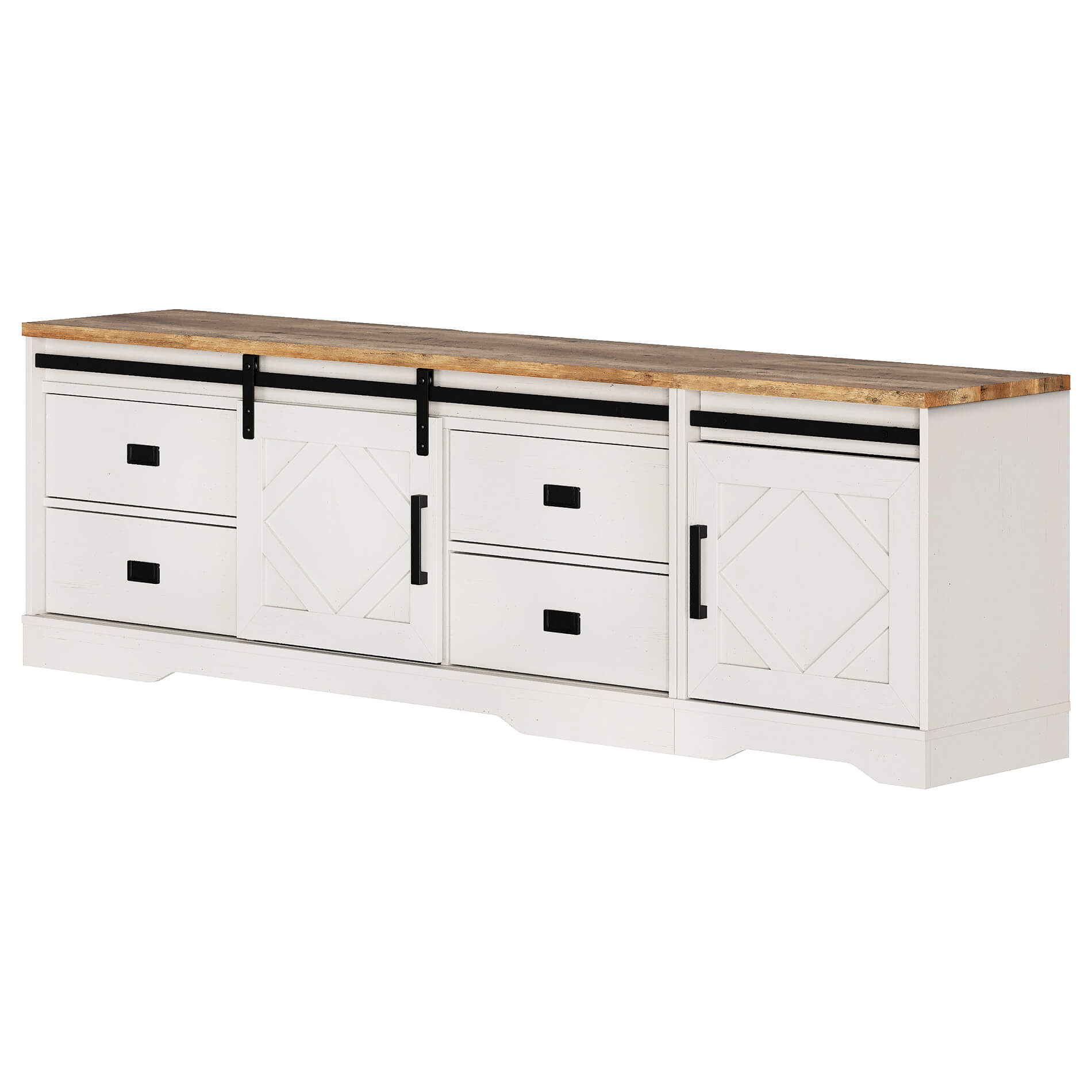 WAMPAT 79" Modern Farmhouse 2 in 1 TV Stand for up to 85" TVs Wood Entertainment Center with Drawers & Adjustable Shelf for Living Room, Cream White