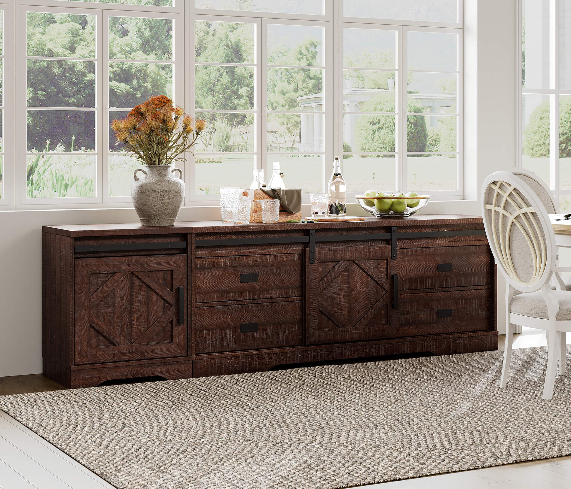 WAMPAT 79" Modern Farmhouse 2 in 1 TV Stand for up to 85" TVs Wood Entertainment Center with Drawers & Adjustable Shelf for Living Room, Rustic Brown