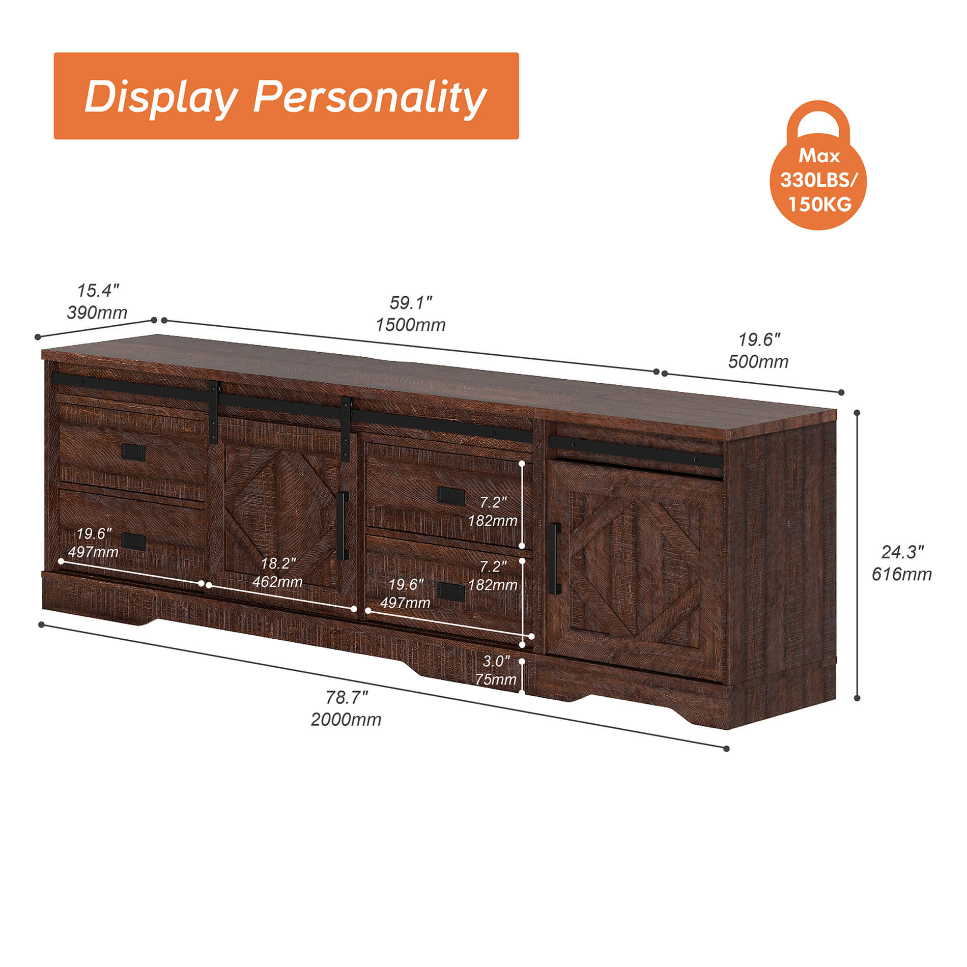 WAMPAT 79" Modern Farmhouse 2 in 1 TV Stand for up to 85" TVs Wood Entertainment Center with Drawers & Adjustable Shelf for Living Room, Rustic Brown