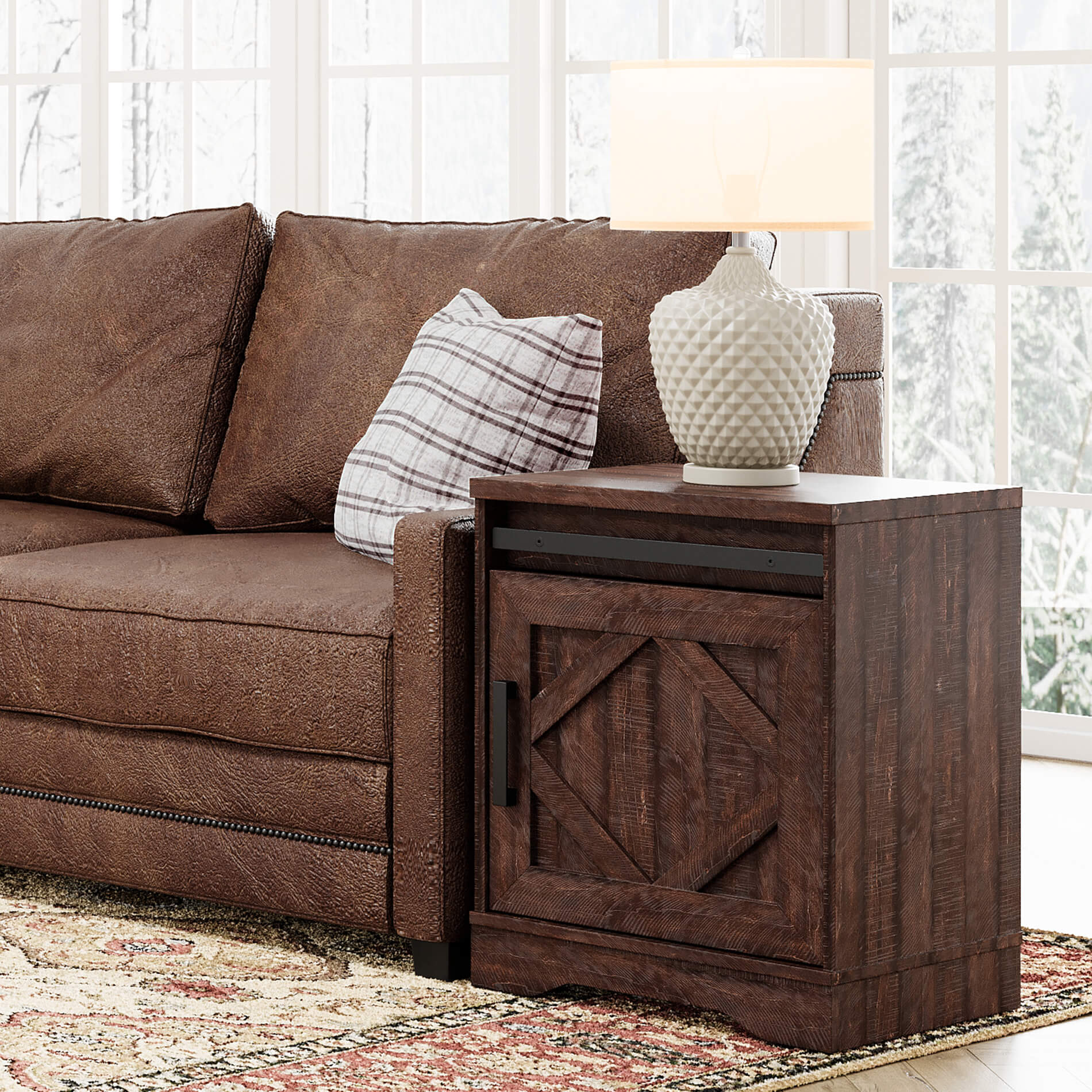 WAMPAT 19.6" End Table, Pedestal Side Table with Drawer and Cabinet Wood Bedside Table Nightstands for Living Room Bedroom, Rustic Brown