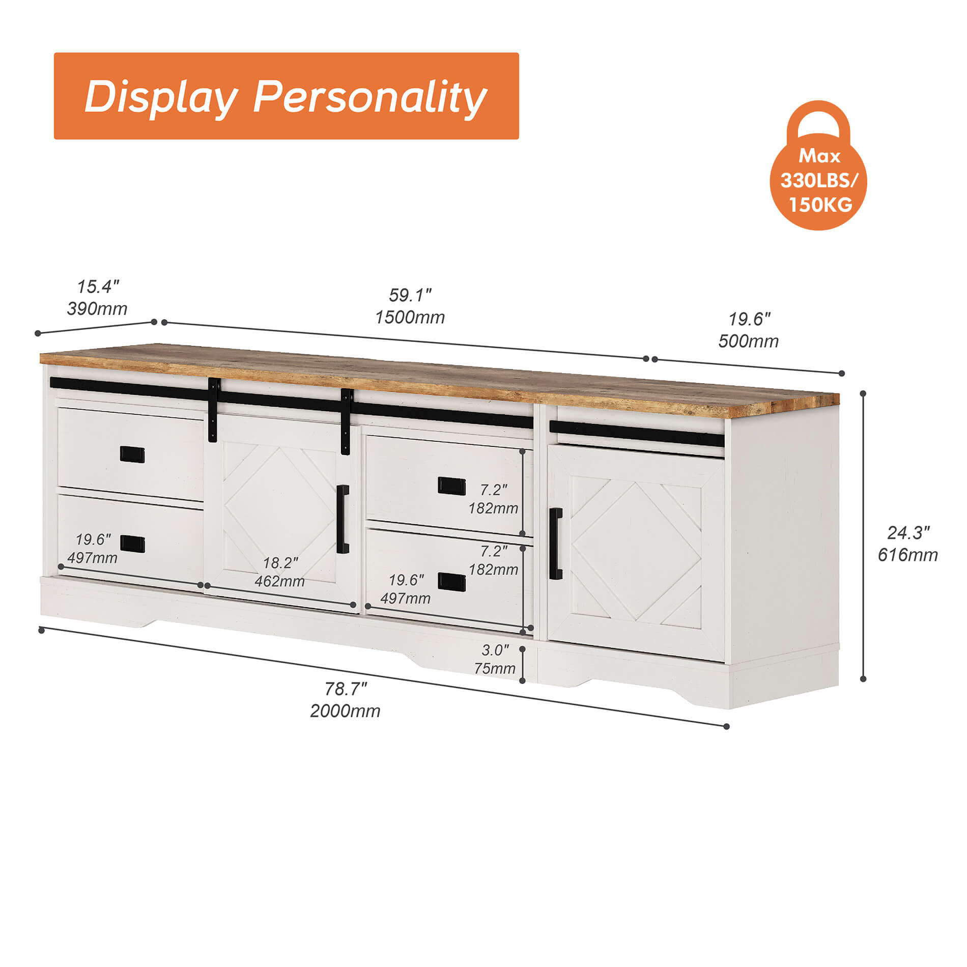 WAMPAT 79" Modern Farmhouse 2 in 1 TV Stand for up to 85" TVs Wood Entertainment Center with Drawers & Adjustable Shelf for Living Room, Cream White