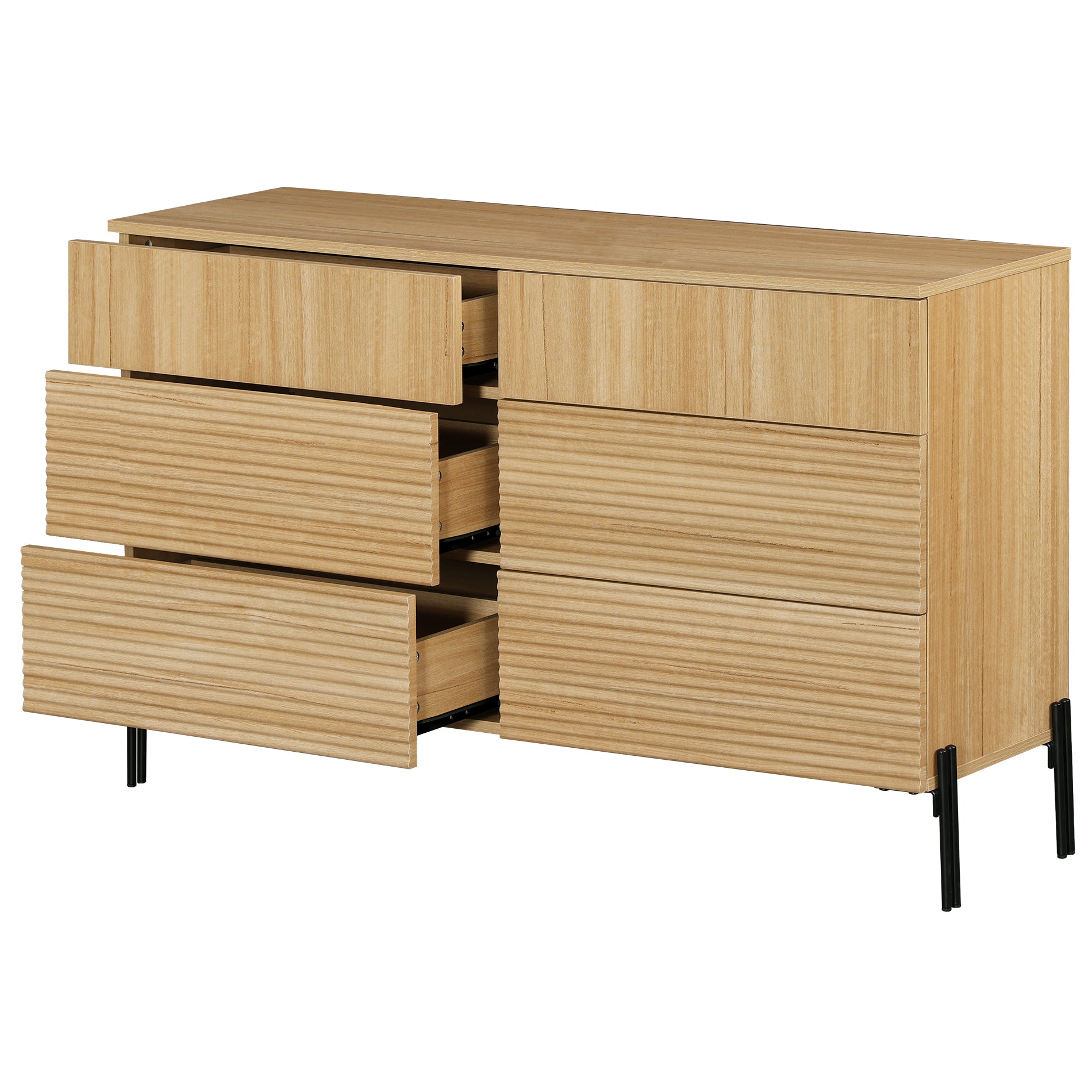 WAMPAT 6-Drawer Dresser for Bedroom, Modern Wood Storage Cabinet with Pop-up Drawers, Oak