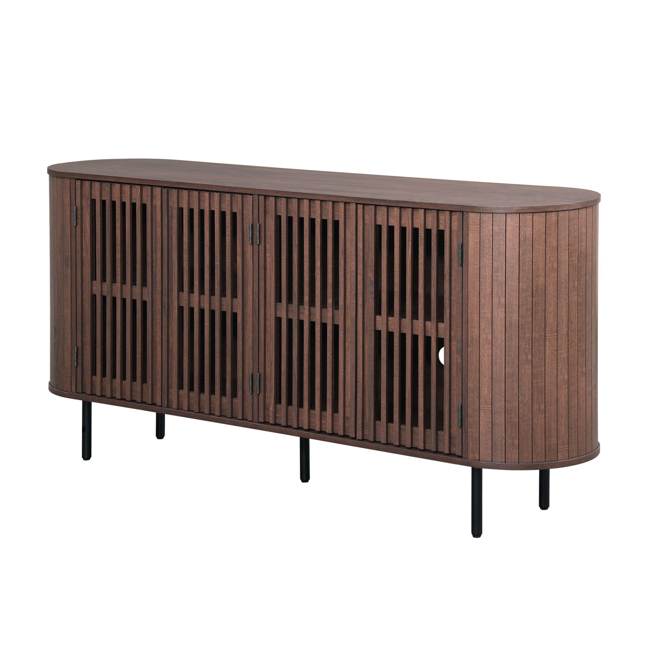 WAMPAT 64" Kitchen Buffet Sideboard Cabinet, Coffee Bar Storage Cabinet with Pop-up Doors, Walnut