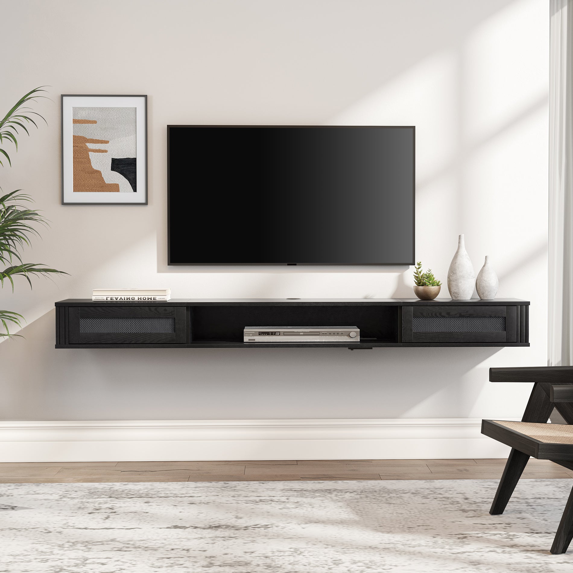 Wampat 69" Floating TV Stand for 75" TVs, Wall Mounted Entertainment Center for Living Room, Black