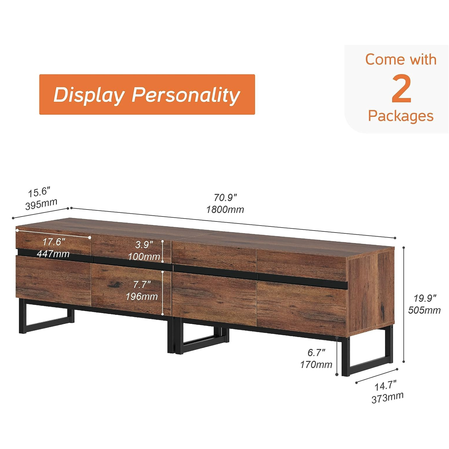 WAMPAT Modern TV Stand for TVs up to 110 inch, 3 in 1 Entertainment Center TV Console with Storage Space, Media Console for Living Room, Brown