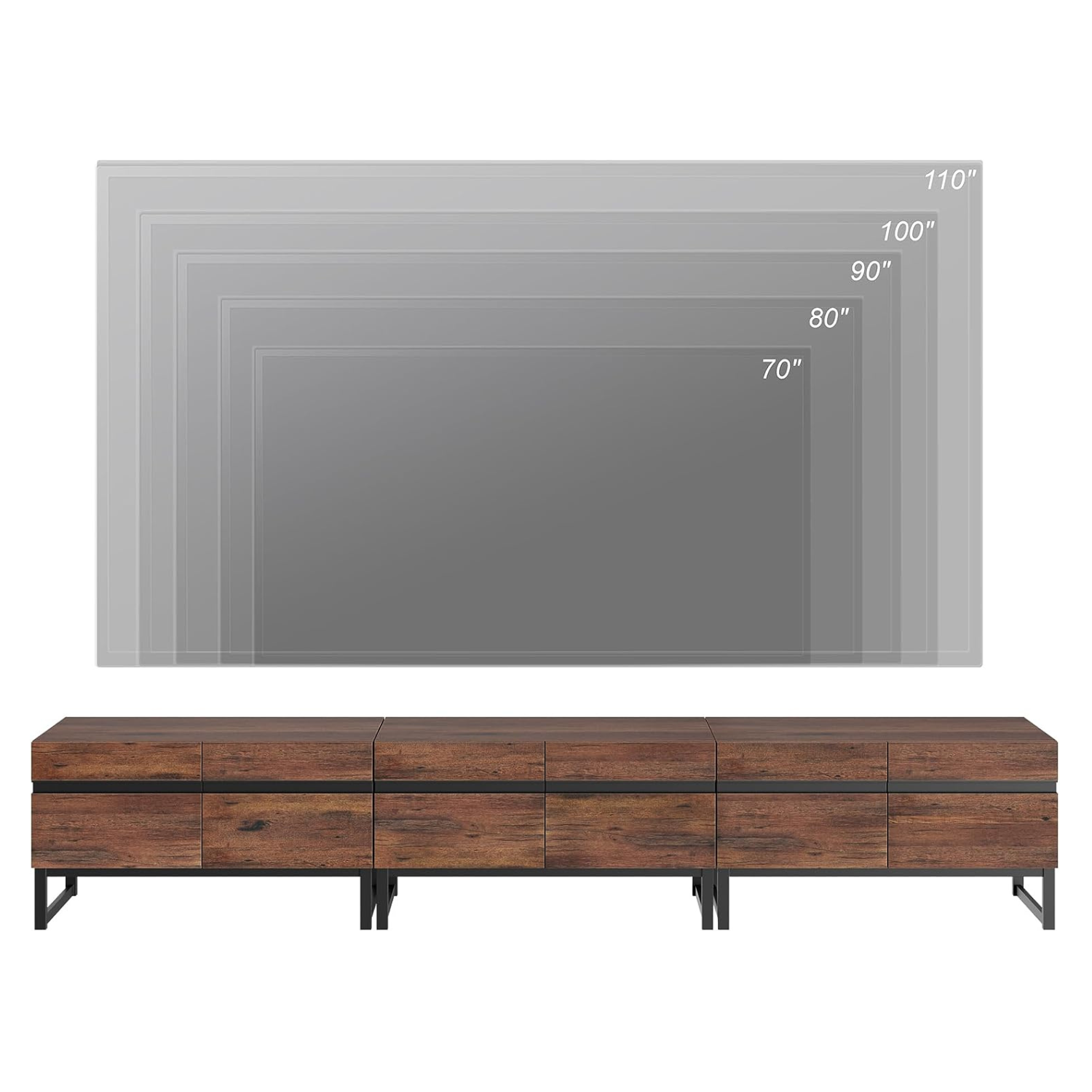 WAMPAT Modern TV Stand for TVs up to 110 inch, 3 in 1 Entertainment Center TV Console with Storage Space, Media Console for Living Room, Brown