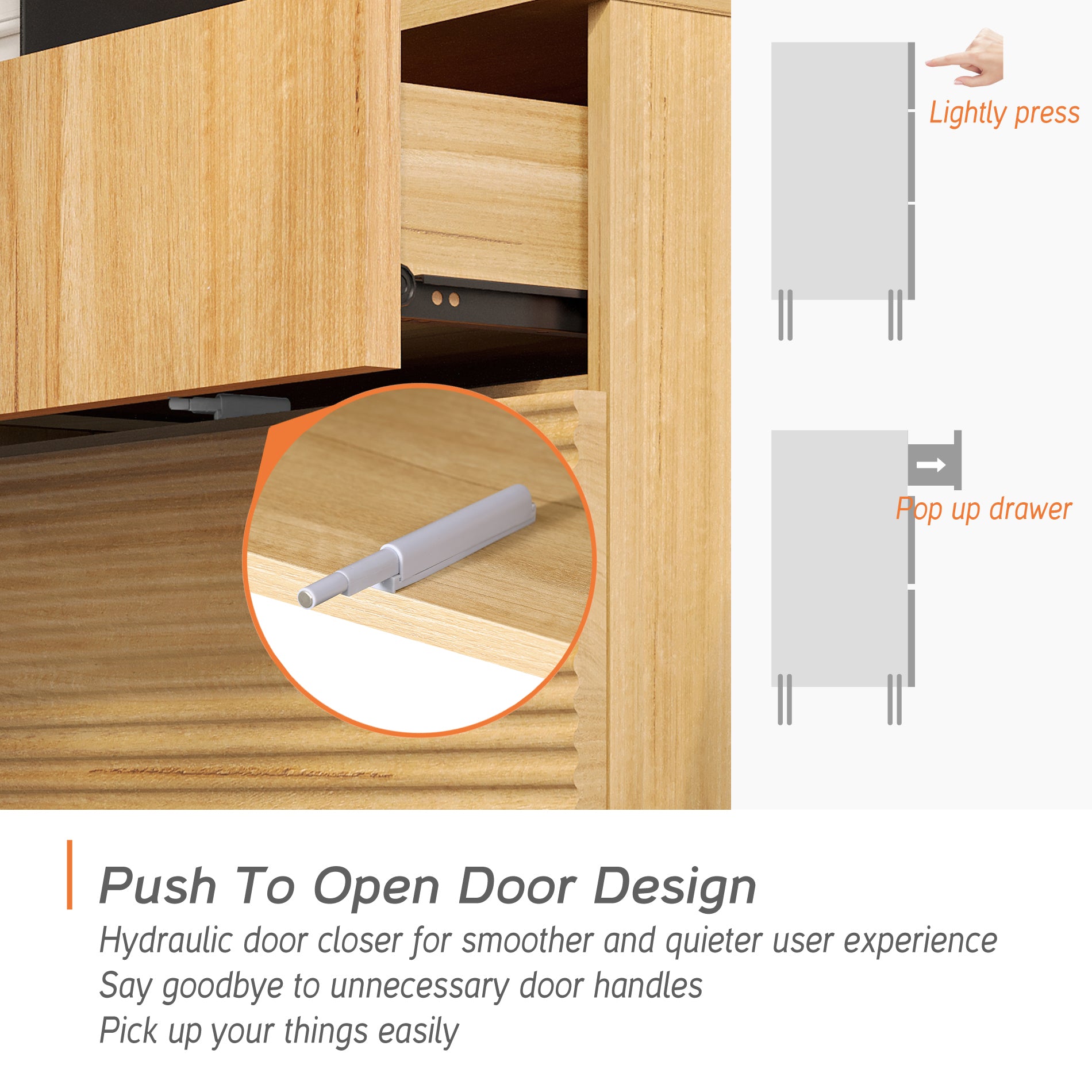 WAMPAT 6-Drawer Dresser for Bedroom, Modern Wood Storage Cabinet with Pop-up Drawers, Oak