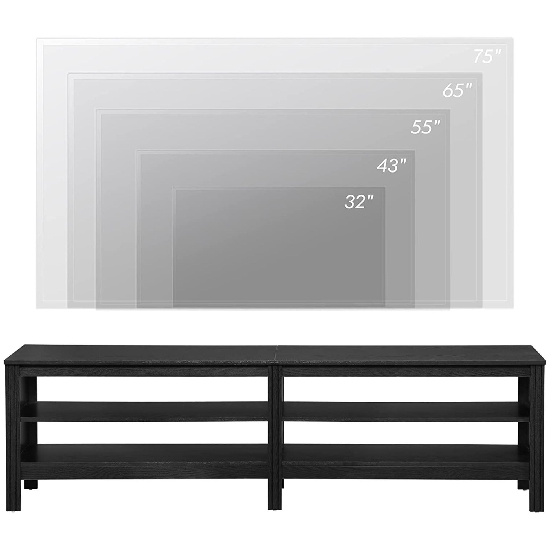 WAMPAT 70" TV Stand for 75 Inch TV Entertainment Center, Black Wood TV Console Media Table with 4 Cubby Storage