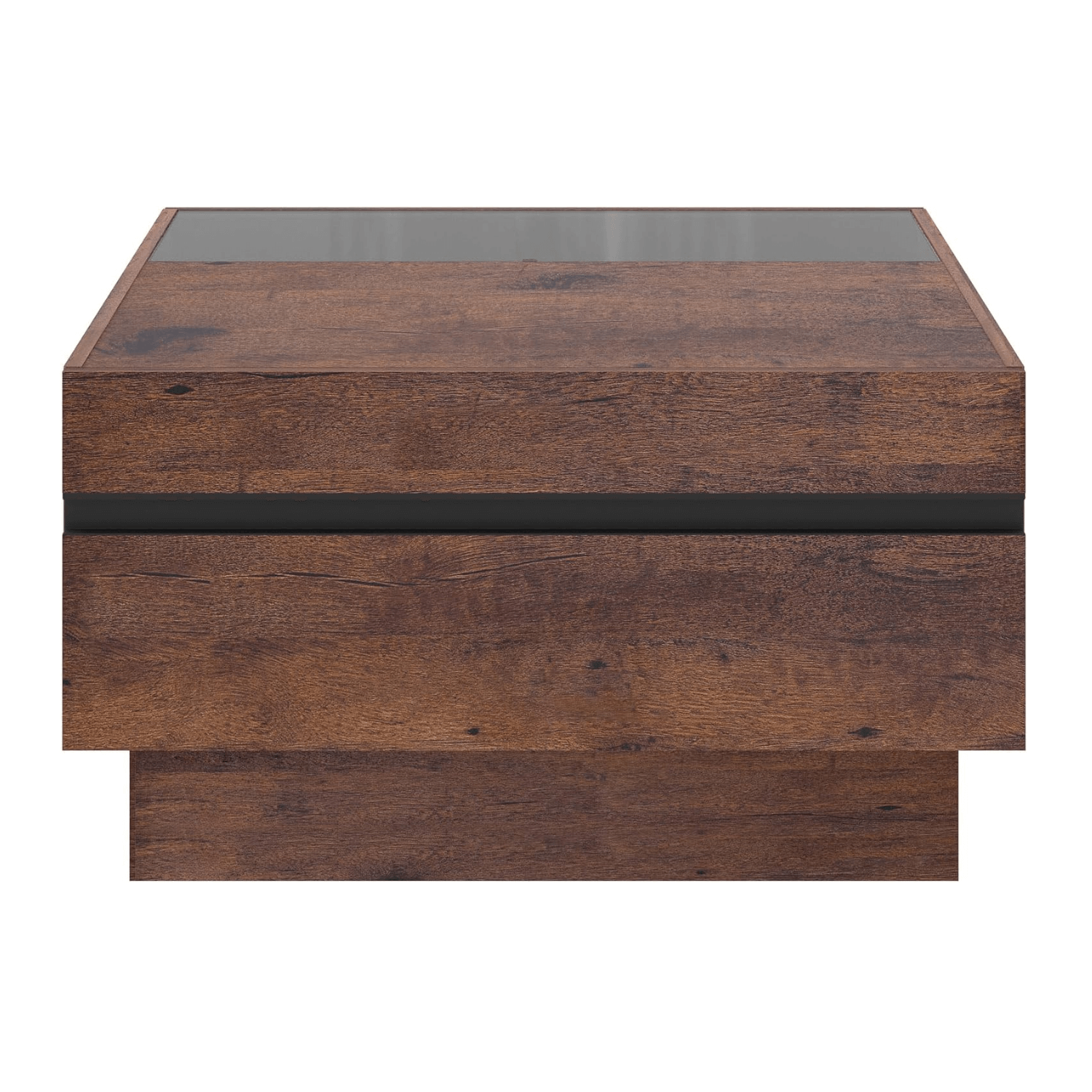 WAMPAT Modern Coffee Table, Square Living Room Tables with Tempered Glass Top and Two Large Storage Drawers, 31.5"x 31.5", Brown