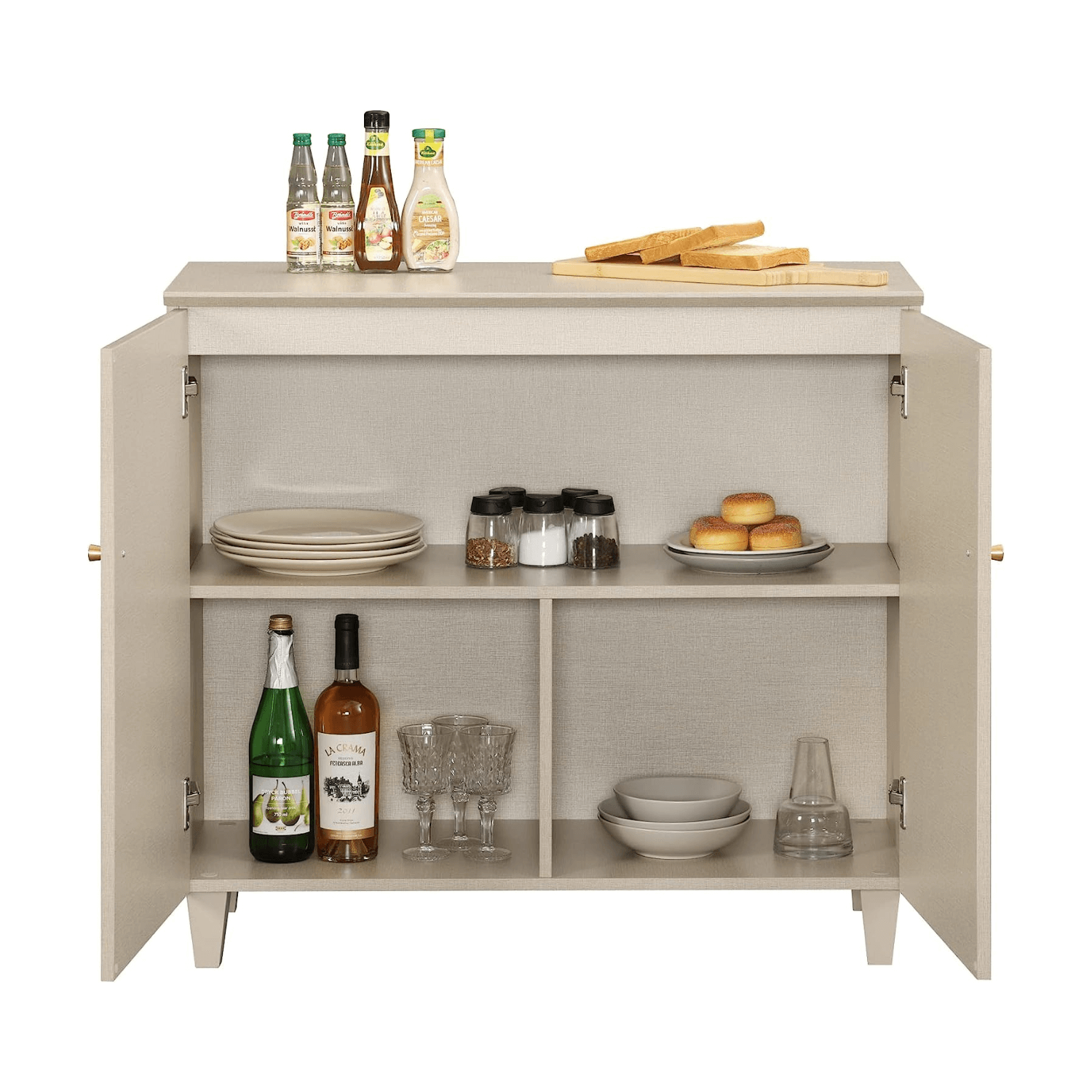 WAMPAT 70.8" Sideboard Buffet Server Cabinets with Doors, Kitchen Wood Coffee Bar Tables, Set of 2 Storage Cabinets with 6 Compartments for Dining Room, Living Room, Entryway, Beige