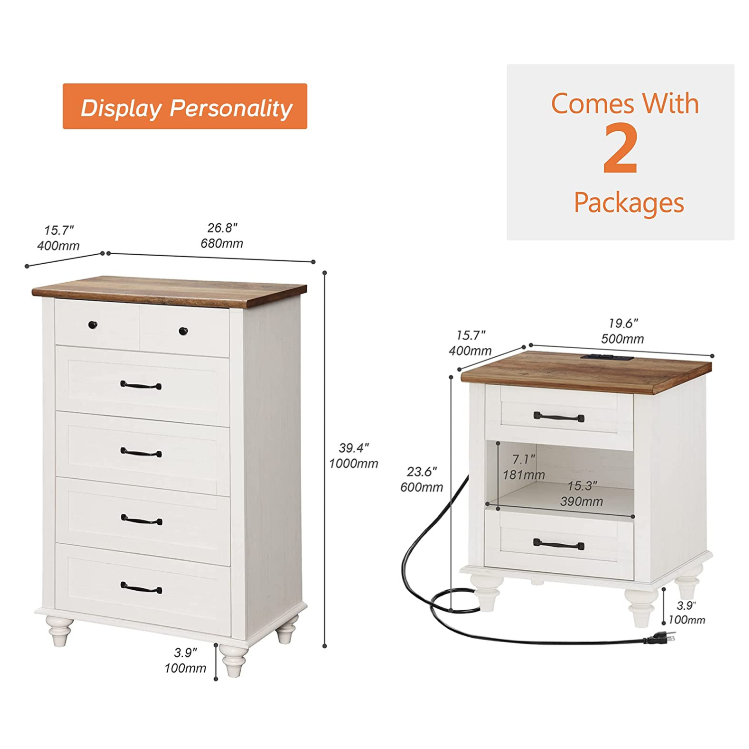 WAMPAT 27" Small Dresser for Bedroom with 5 Drawers, Tall Kids Dressers for Small Space, White
