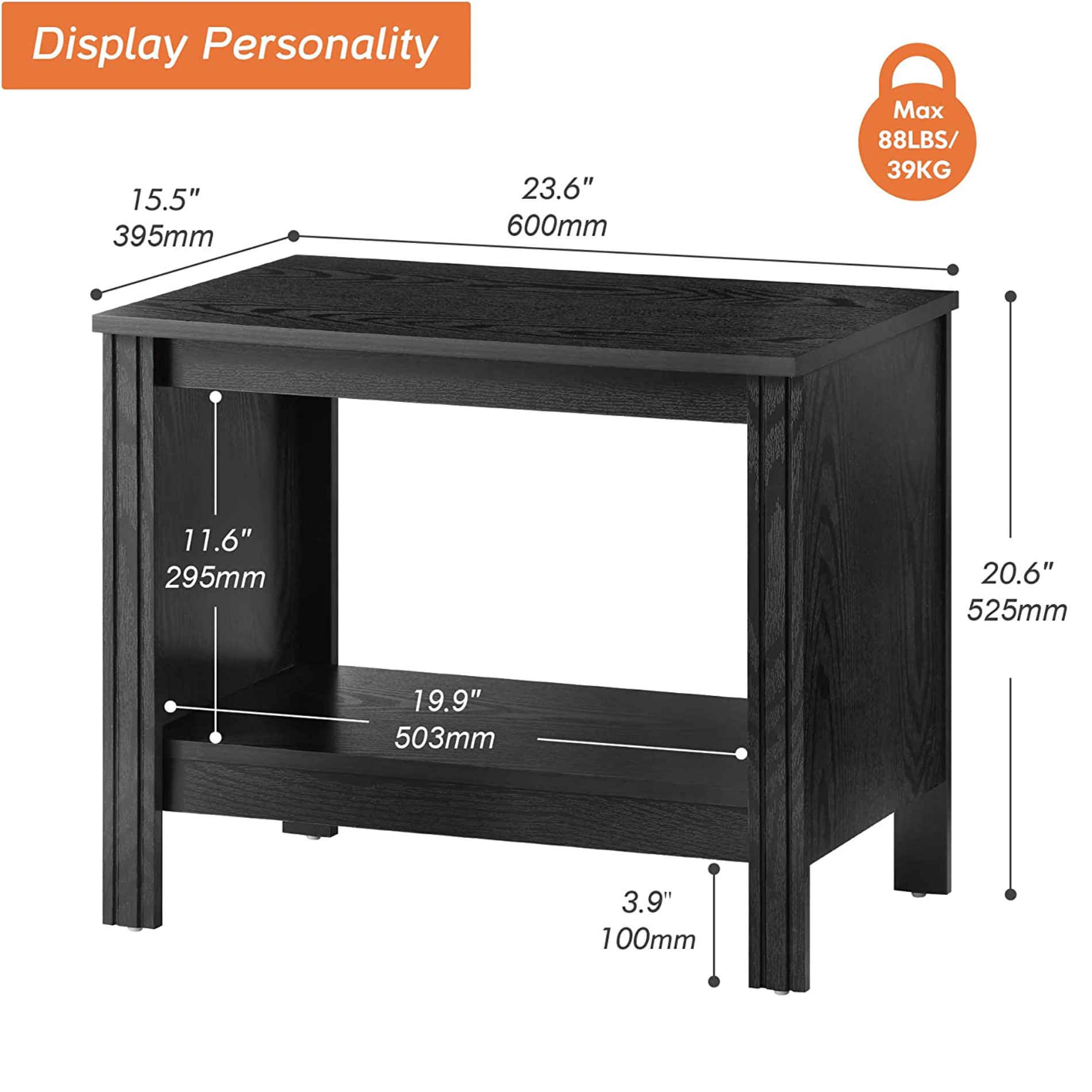 WAMPAT Set of 2 Side Table Small End Table for Bedroom, Wood Nightstand with Storage for Living Room, Office, Black