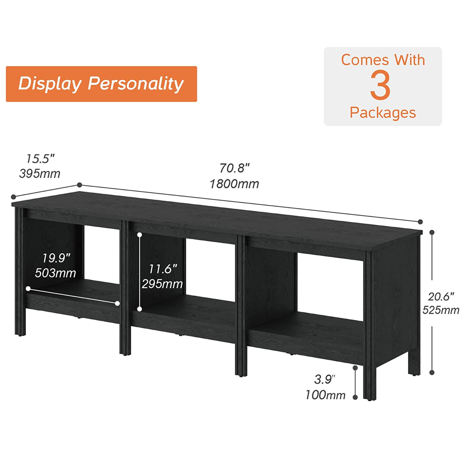 WAMPAT 70.8" Farmhouse TV Stand for 75 Inch TV, Wood Entertainment Center for 70 65 55 inch TV, Black