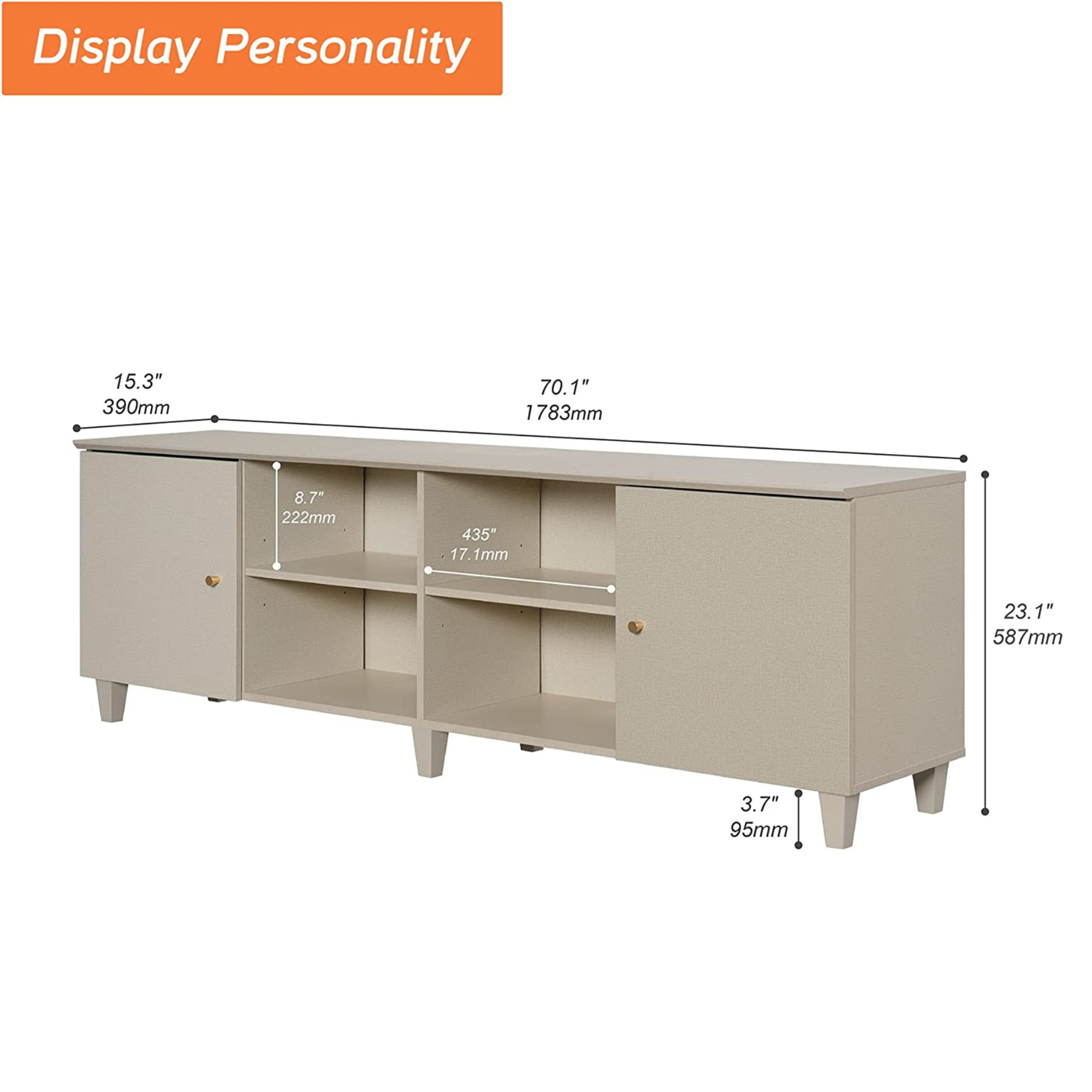 WAMPAT 70" Mid-Century Modern TV Stand, Entertainment Center with Door Storage & Open Shelf for up to 75 Inch TV, Whitewash
