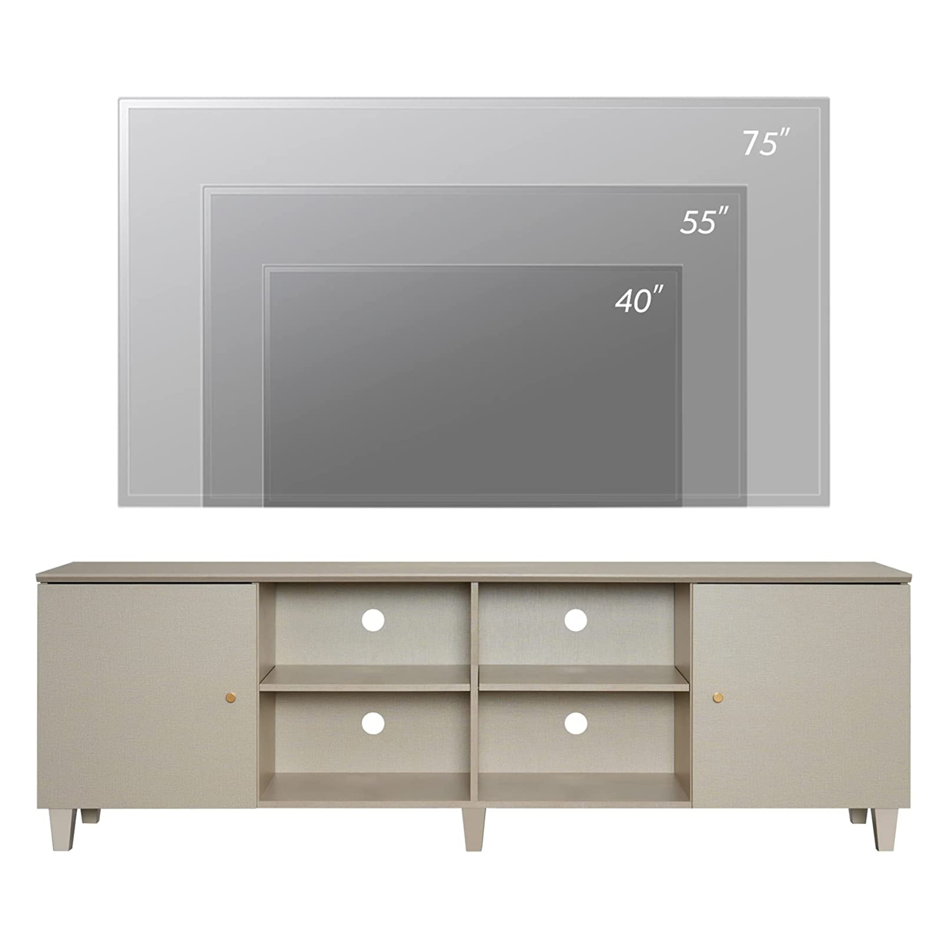 WAMPAT 70" Mid-Century Modern TV Stand, Entertainment Center with Door Storage & Open Shelf for up to 75 Inch TV, Whitewash