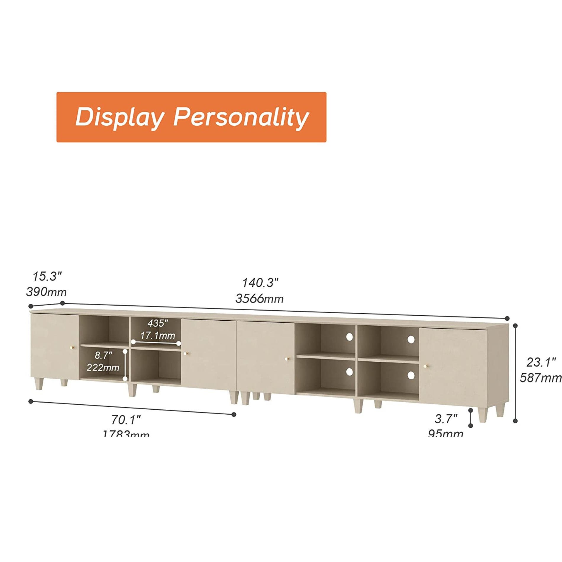 WAMPAT Set of 2 Mid-Century Modern TV Stand, Entertainment Center with Door Storage and Open Shelf for up to 100 Inch TV, Whitewash