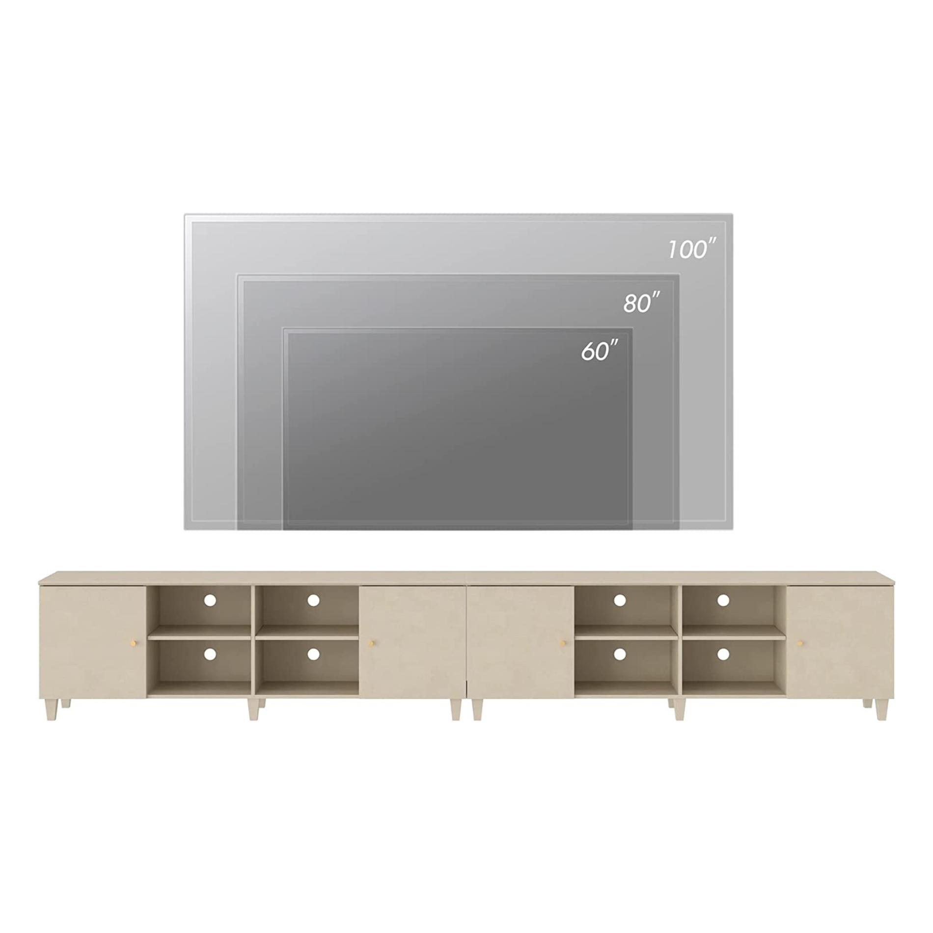 WAMPAT Set of 2 Mid-Century Modern TV Stand, Entertainment Center with Door Storage and Open Shelf for up to 100 Inch TV, Whitewash