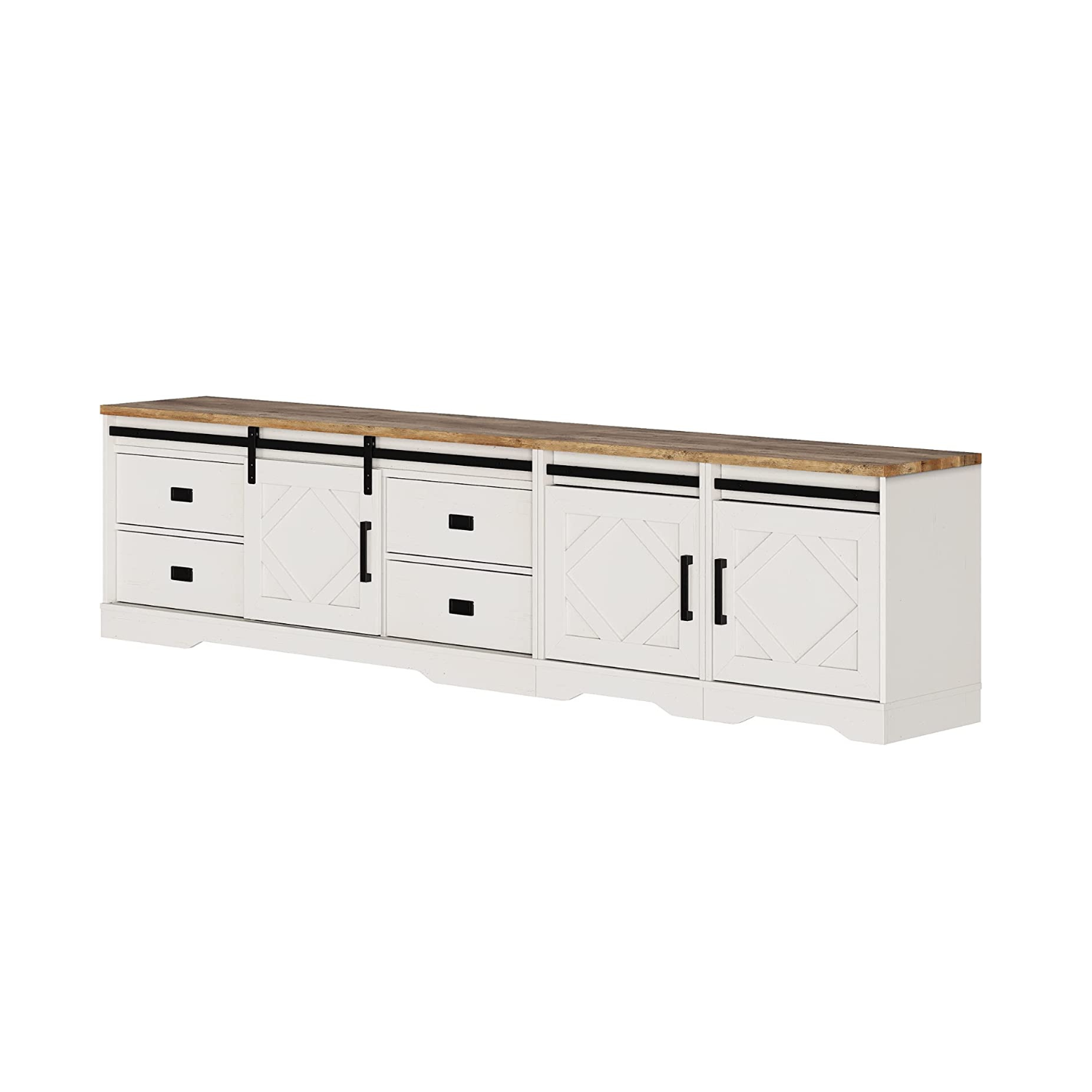 WAMPAT 98" Farmhouse TV Stand for up to 110" TVs Wood TV Cabinet with Drawers and Adjustable Shelf for Living Room, Cream White