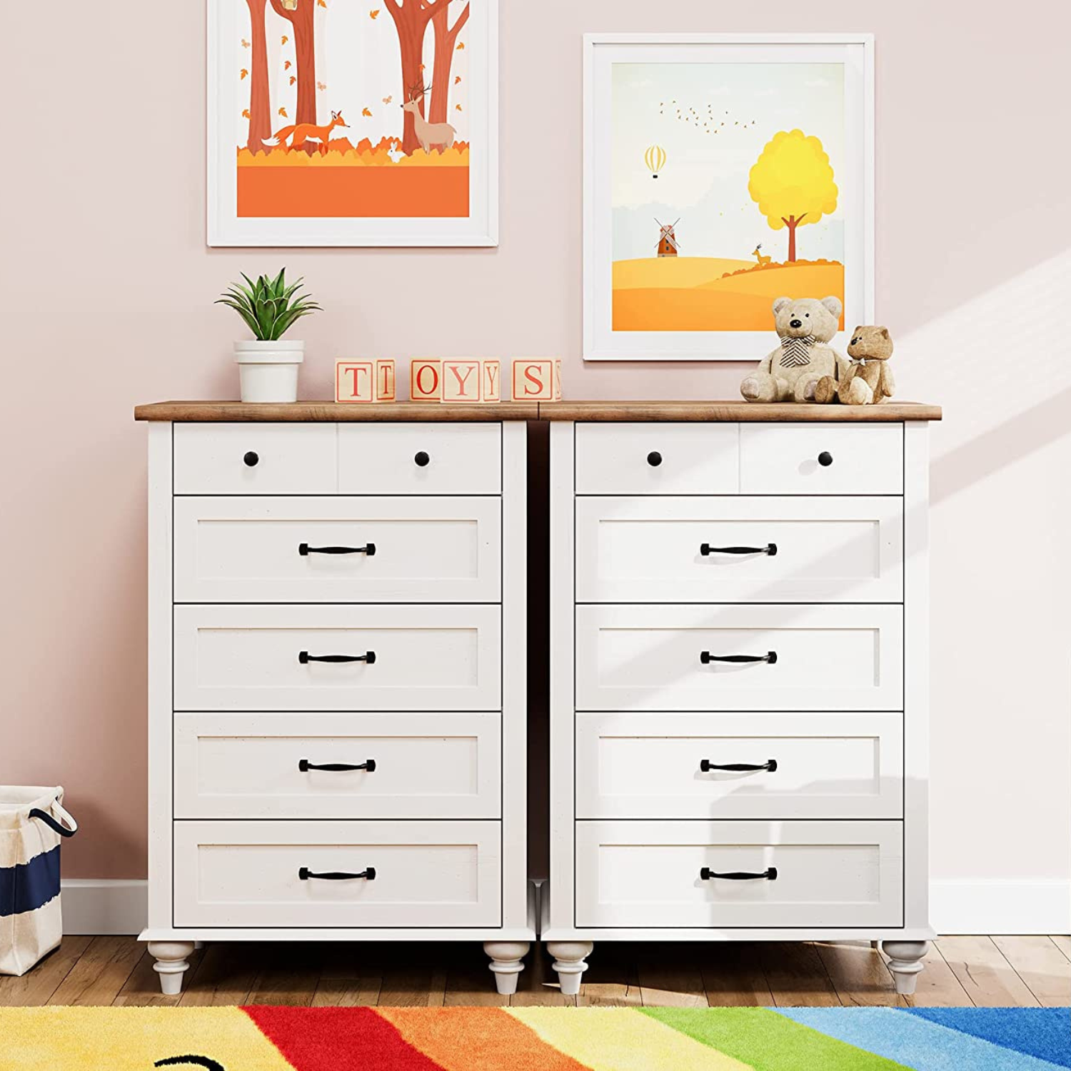 WAMPAT 27" Small Dresser for Bedroom with 5 Drawers, Tall Kids Dressers for Small Space, White