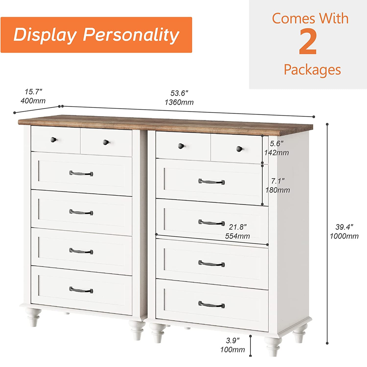 WAMPAT 27" Small Dresser for Bedroom with 5 Drawers, Tall Kids Dressers for Small Space, White