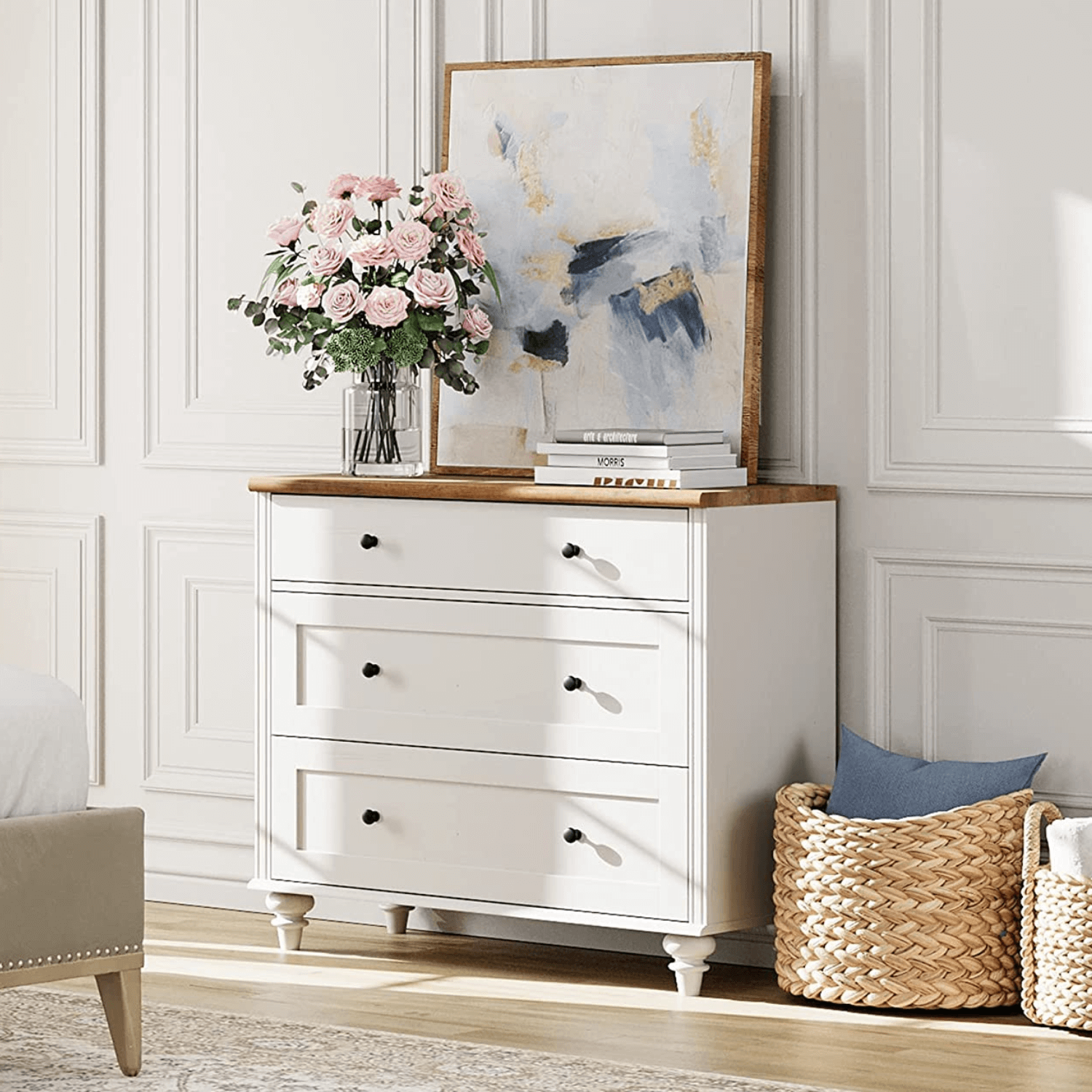 WAMPAT 68" LED Kitchen Buffet Cabinet with Storage Cabinet & 3 Drawers, Accent Sideboard Cupboard with Adjustable Shelf, White