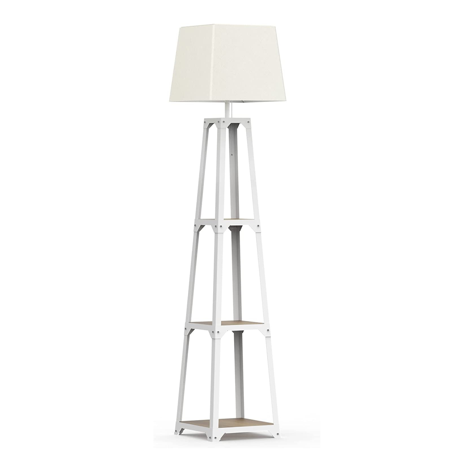 WAMPAT Shelf Floor Lamp Modern Standing Light for Living Rooms Bedrooms Metal Frame with Open Box Display Shelves, White