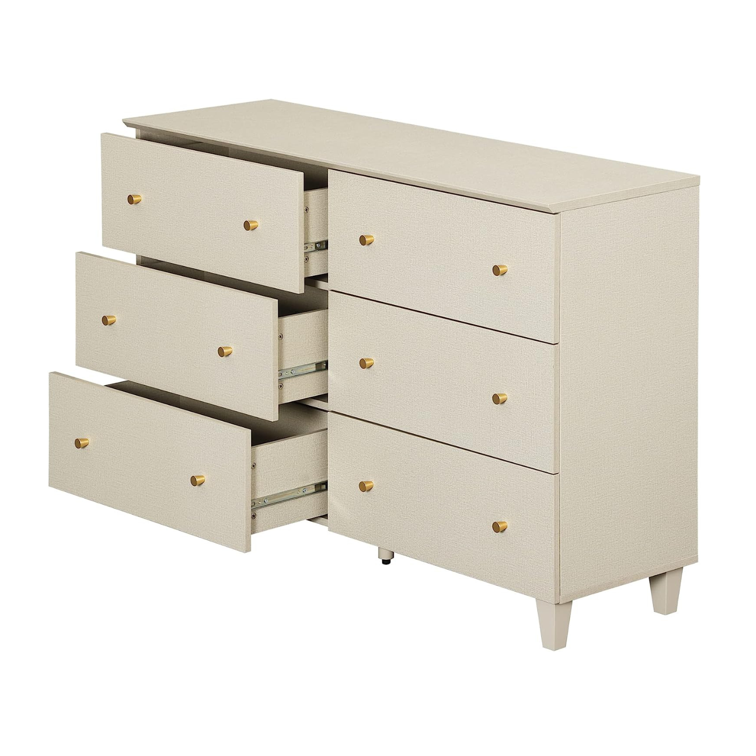 WAMPAT 47" Wooden Wide Chest of Drawers, Modern Closet Storage Organizer Unit, 6 Drawers Dresser for Nursery, Living Room Bedroom, Beige