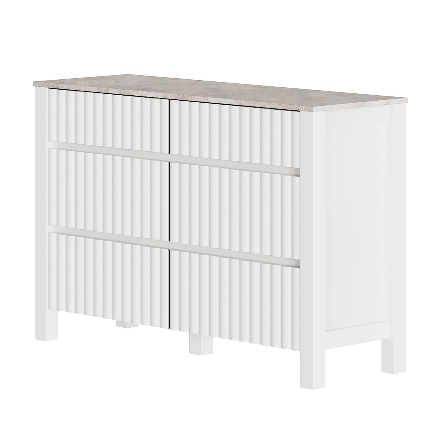 WAMPAT 47" Dresser for Bedroom with 6 Drawers, Modern White Kids Chests & Dressers Wood Storage Cabinet Organizer for Living Room, Nursery