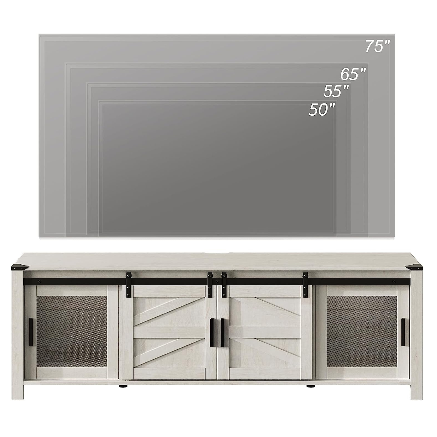 WAMPAT 70" Farmhouse TV Stand for up to 75 inch TV, Antique White