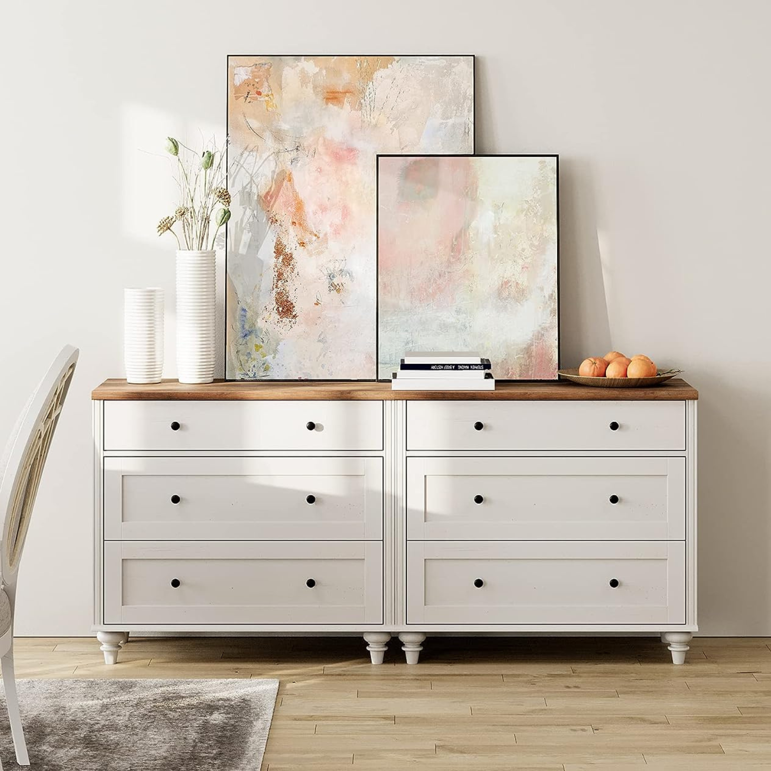 WAMPAT 67" Dresser for Bedroom with 6 Drawers, White Kids Dressers with Wide Chest of Drawers for Living Room, Nursery, Hallway