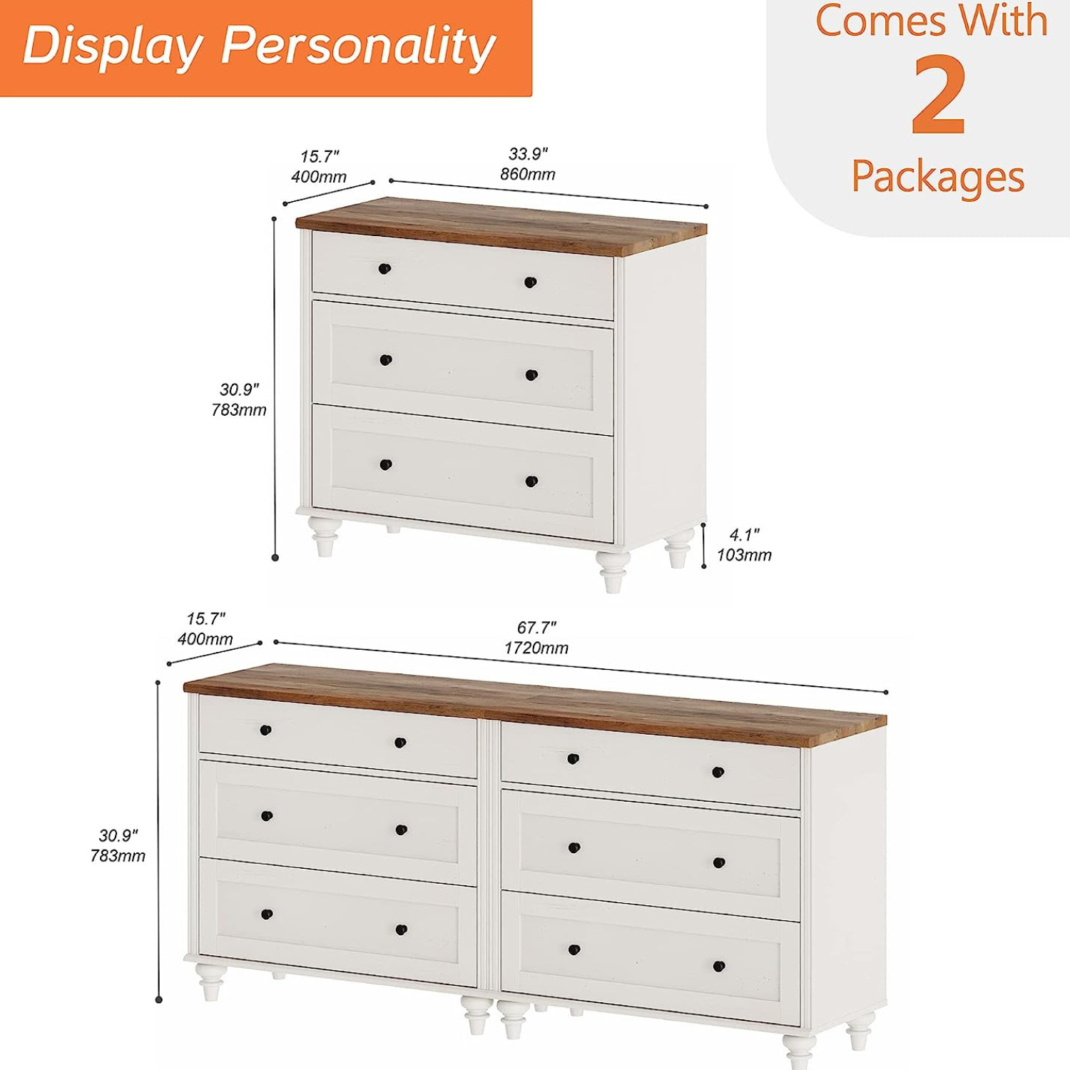 WAMPAT 67" Dresser for Bedroom with 6 Drawers, White Kids Dressers with Wide Chest of Drawers for Living Room, Nursery, Hallway