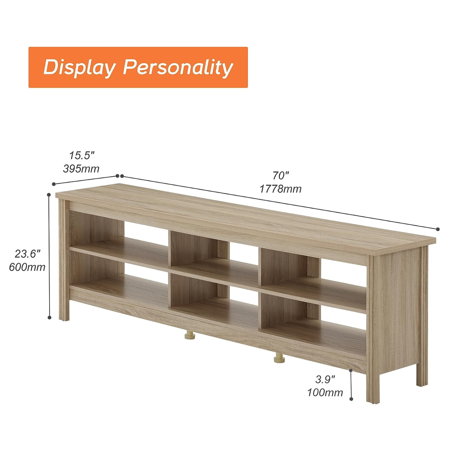 WAMPAT 70" TV Stand for 75 inch TV Entertainment Center, Wood TV Console Media Table for Living Room Bedroom, White Oak