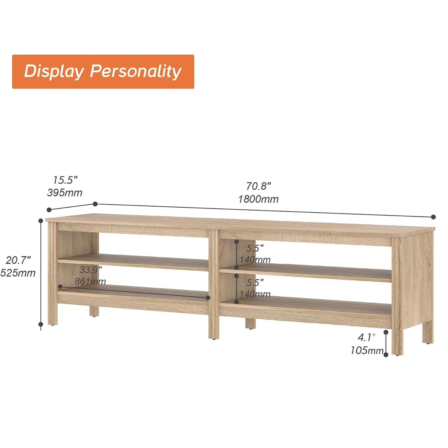 WAMPAT Farmhouse TV Stand for 75 Inch TV, Wood Entertainment Center for 70 65 55 inch TV Console Table for Living Room, Oak
