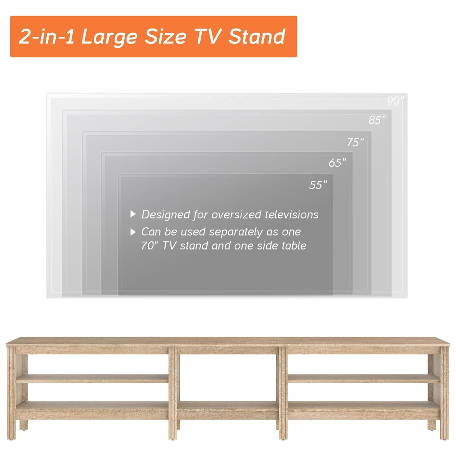 WAMPAT TV Stand for 85 Inch TV, Wood Entertainment Center for 80 90 100 inch TV Console Table for Living Room Bedroom, Oak