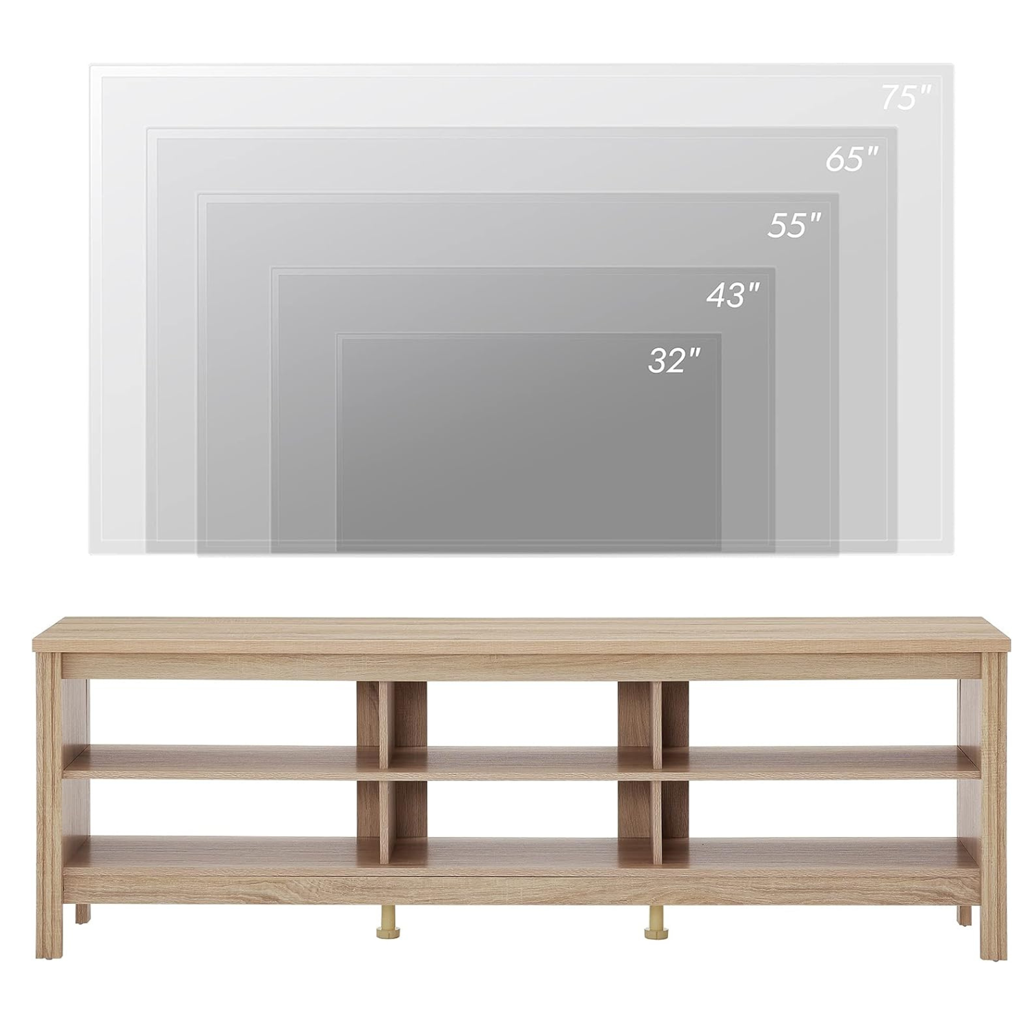 WAMPAT 70" TV Stand for 75 inch TV Entertainment Center, Wood TV Console Media Table with 6 Cubby Storage for Living Room Bedroom