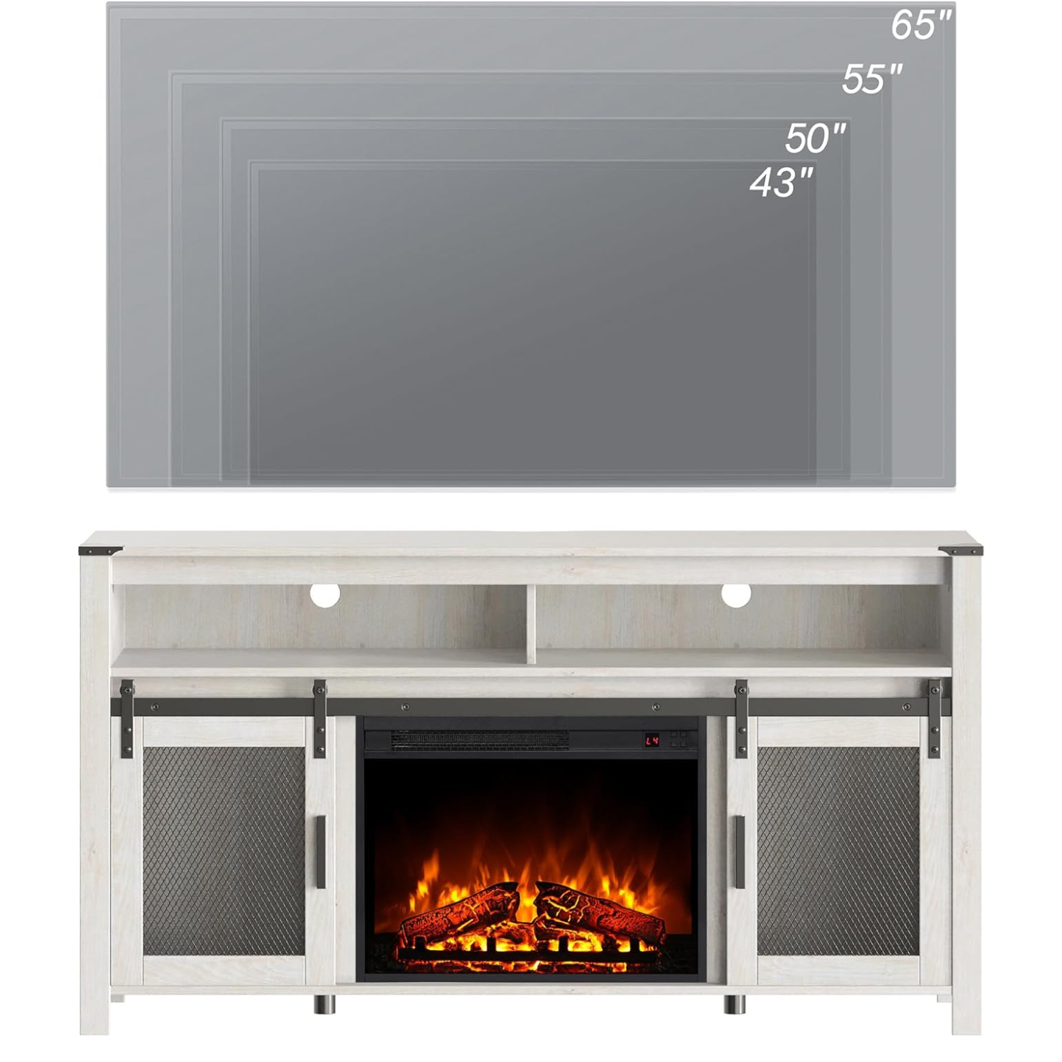 WAMPAT Fireplace TV Stand for 65+ Inch TV, Farmhouse Highboy Entertainment Center with 23" Electric Fireplace