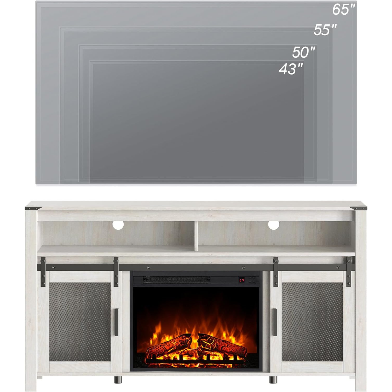 WAMPAT Fireplace TV Stand for 65+ Inch TV, Farmhouse Highboy Entertainment Center with 23" Electric Fireplace