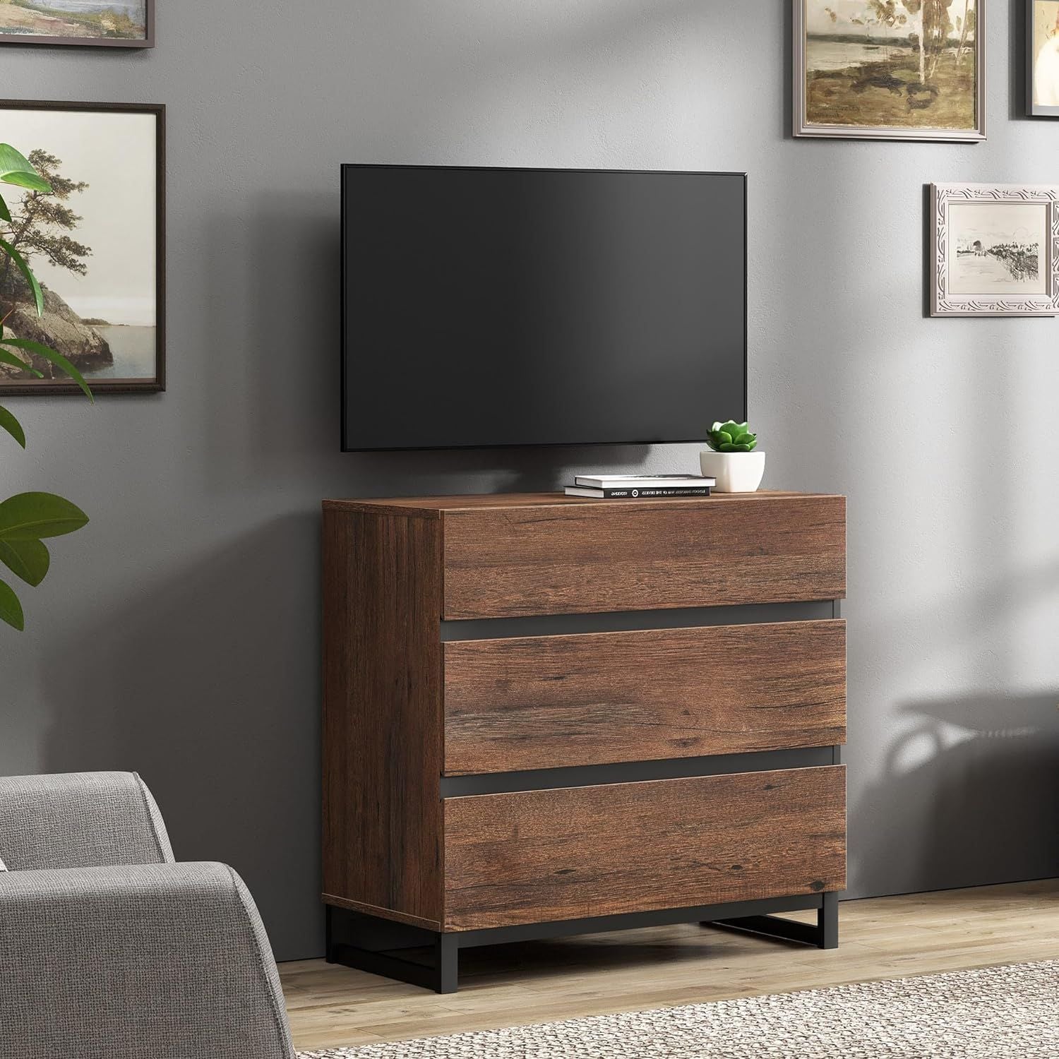 WAMPAT Modern TV Stand for TVs up to 42 inch, Entertainment Center TV Console with 3 Drawers & Metal Base, Media Console for Living Room, Bedroom, WAMPAT Modern TV Stand for TVs up to 42 inch, Entertainment Center TV Console with 3 Drawers & Metal Base, Media Console for Living Room, Bedroom,
