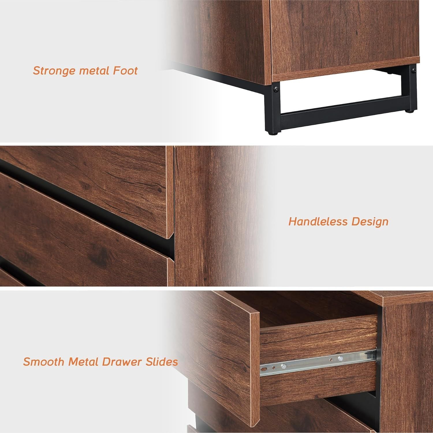 WAMPAT Modern TV Stand for TVs up to 42 inch, Entertainment Center TV Console with 3 Drawers & Metal Base, Media Console for Living Room, Bedroom, Brown