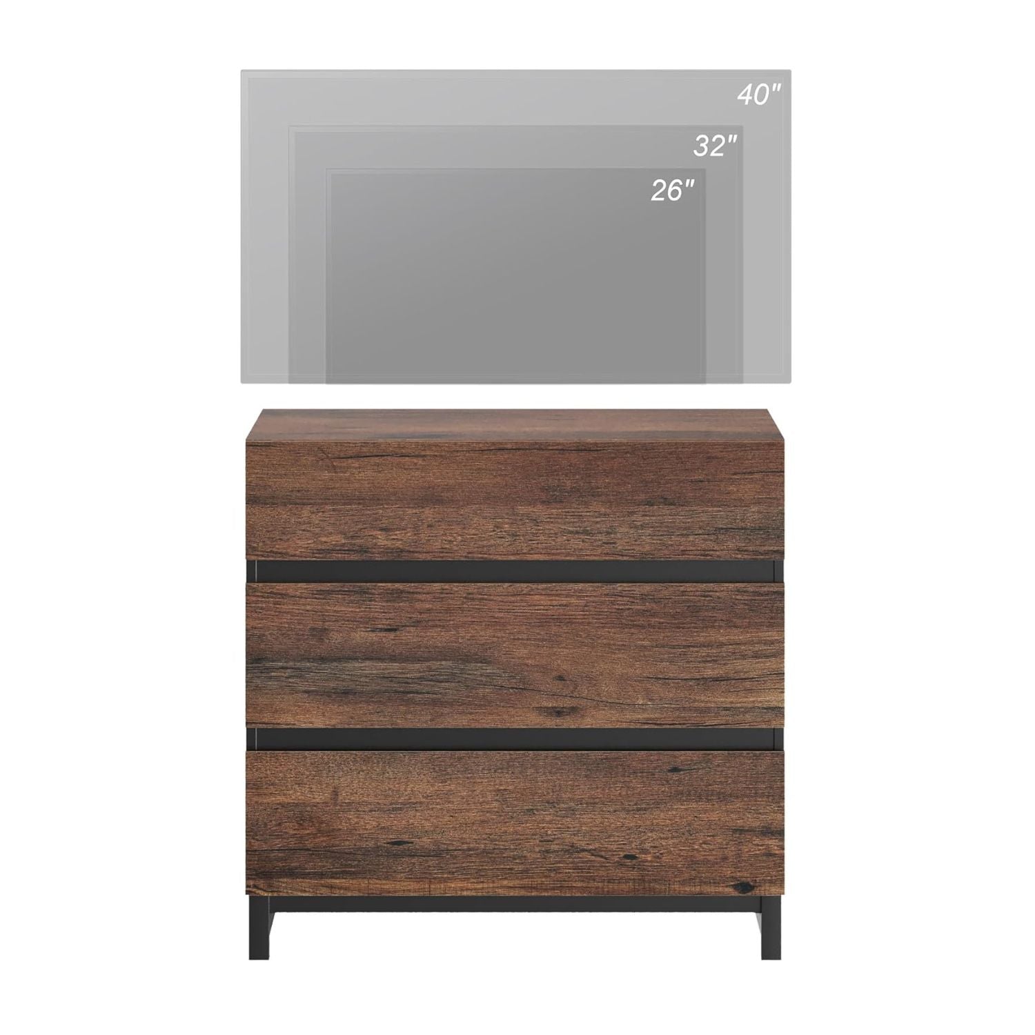 WAMPAT Modern TV Stand for TVs up to 42 inch, Entertainment Center TV Console with 3 Drawers & Metal Base, Media Console for Living Room, Bedroom, Brown