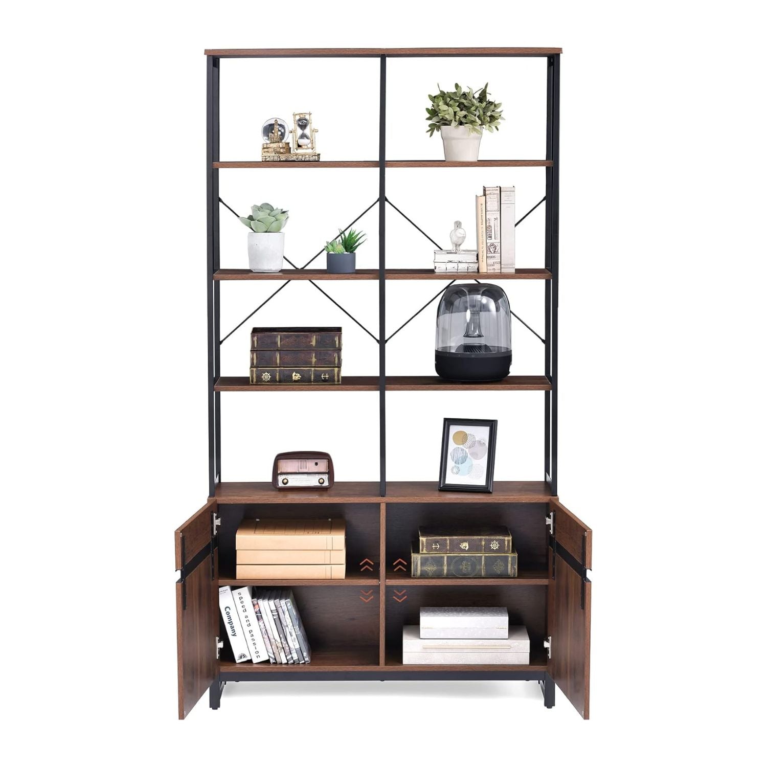 WAMPAT 73" Tall Bookshelf w/Storage Cabinet, Modern Book Shelf Organizers, Industrial Style Bookcases Furniture for Bedroom, Living Room, Home Office