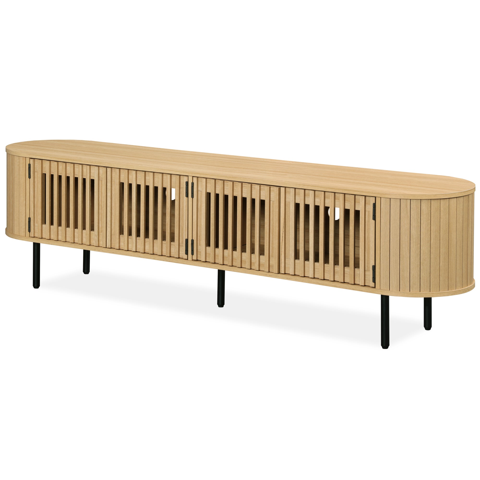 WAMPAT 70" Fluted TV Stand for 75” TVs, Wooden Media Console with Pop-up Doors & Storage for Living Room Bedroom, Natural Oak