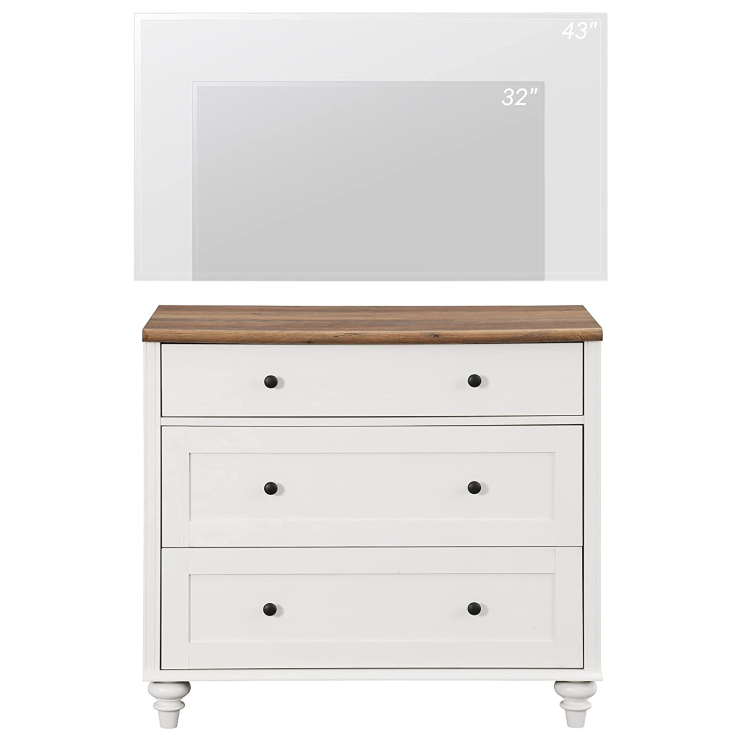 WAMPAT 34" Dresser for Bedroom with 3 Drawers, White Kids Dressers with Wide Chest of Drawers, Mid Century Modern Wooden Closet Storage Organizer, Small Dressers for Living Room, Nursery, Hallway