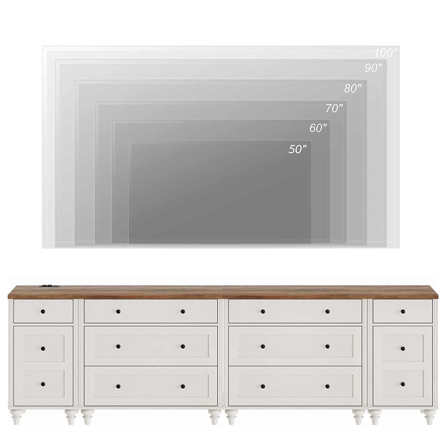WAMPAT 100" Wood TV Cabinet Entertainment Center for 75/80/85/90 Inch TV, Kids Dresser for Bedroom, Off White
