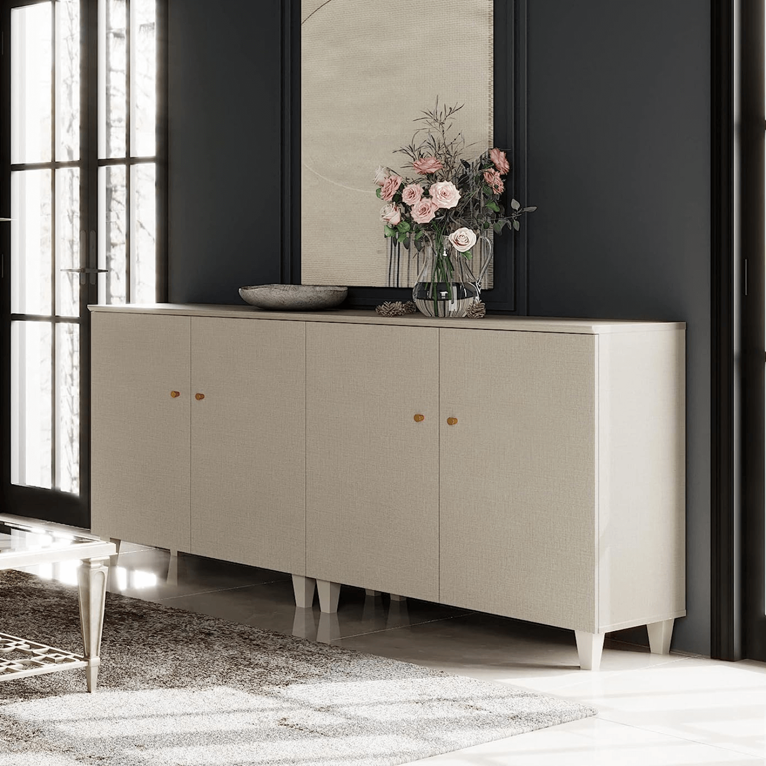 WAMPAT 70.8" Sideboard Buffet Server Cabinets with Doors, Kitchen Wood Coffee Bar Tables, Set of 2 Storage Cabinets with 6 Compartments for Dining Room, Living Room, Entryway, Beige