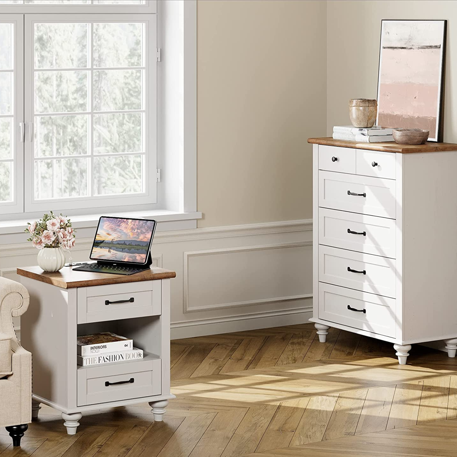 WAMPAT 27" Small Dresser for Bedroom with 5 Drawers, Tall Kids Dressers for Small Space, White