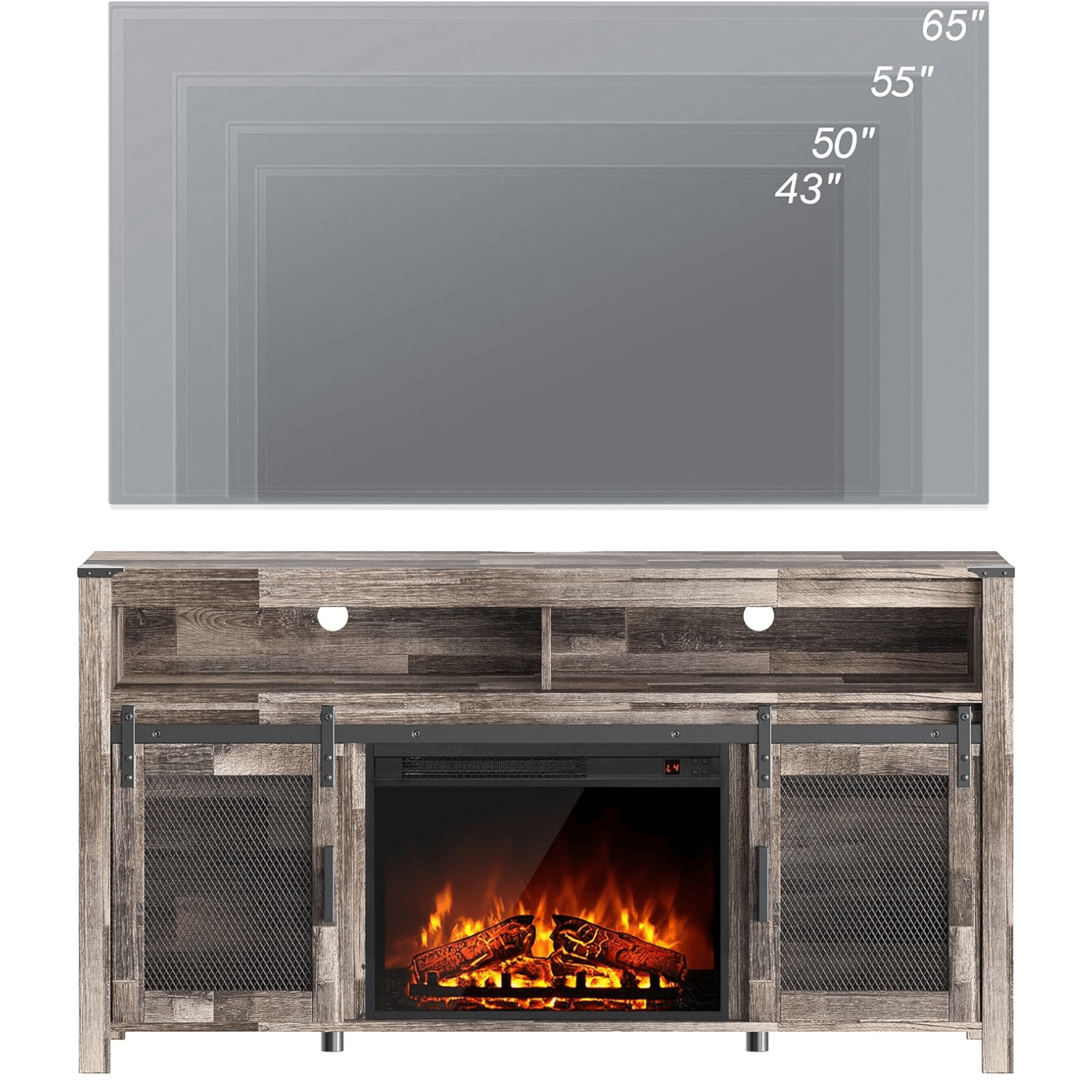 WAMPAT Fireplace TV Stand for 65+ Inch TV, Farmhouse Highboy Entertainment Center with 23" Electric Fireplace