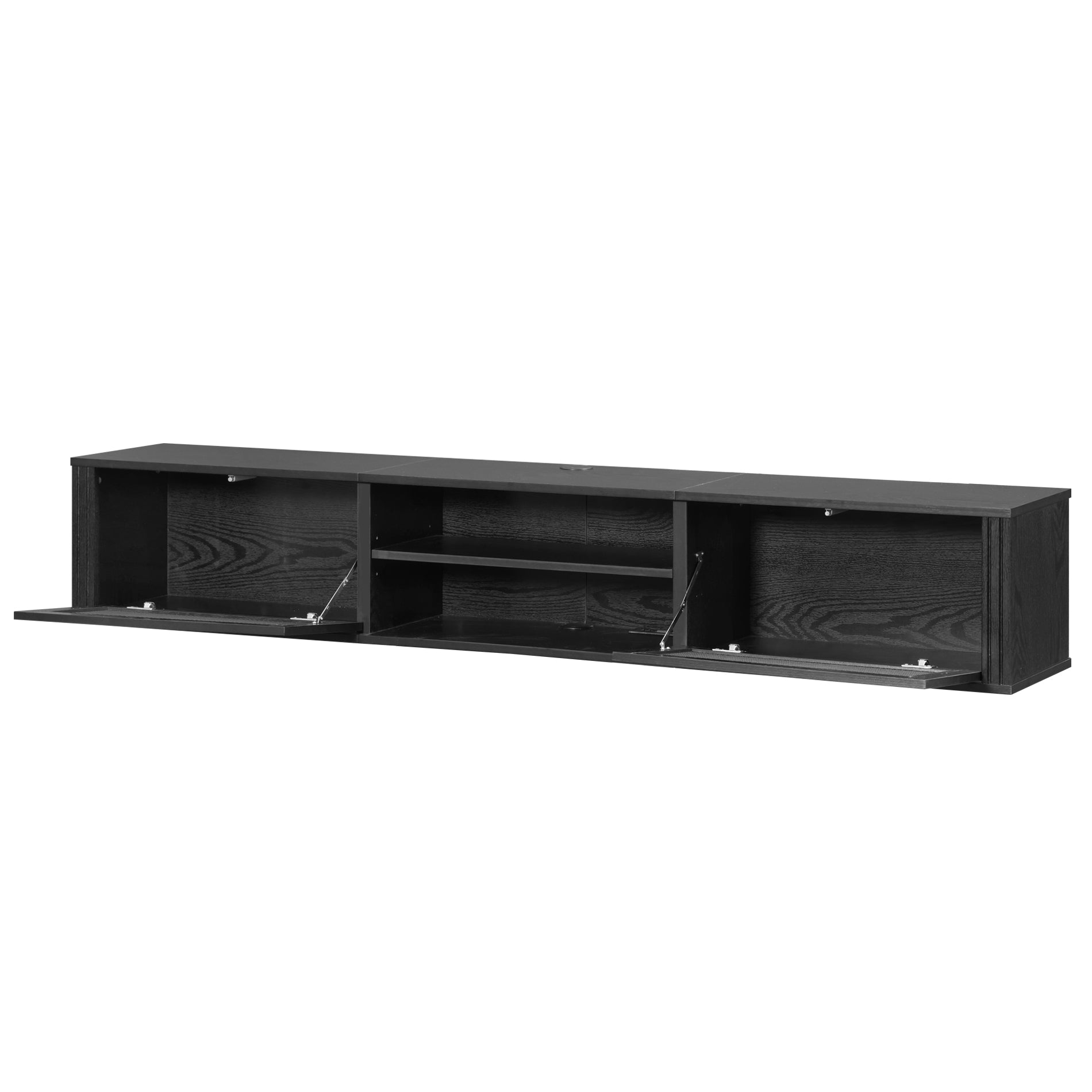 Wampat 2-Tier Floating TV Stand for 80" TVs, Wall Mounted Media Console Entertainment Center with Power Outlet, Floating TV Shelf for Living Room, Black