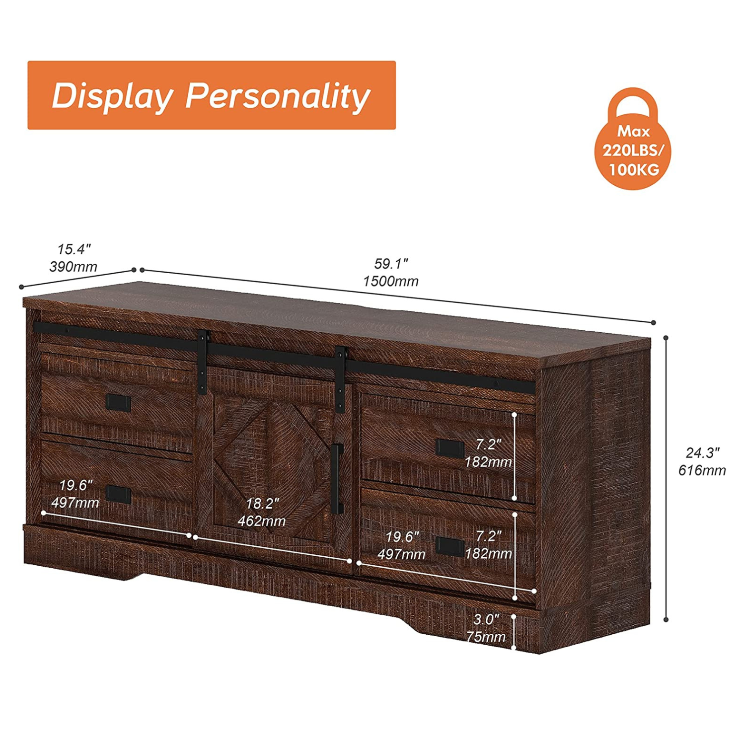 WAMPAT 59" Modern Farmhouse TV Stand for up to 65" TVs Wood Entertainment Center with Drawers & Adjustable Shelf for Living Room, Rustic Brown