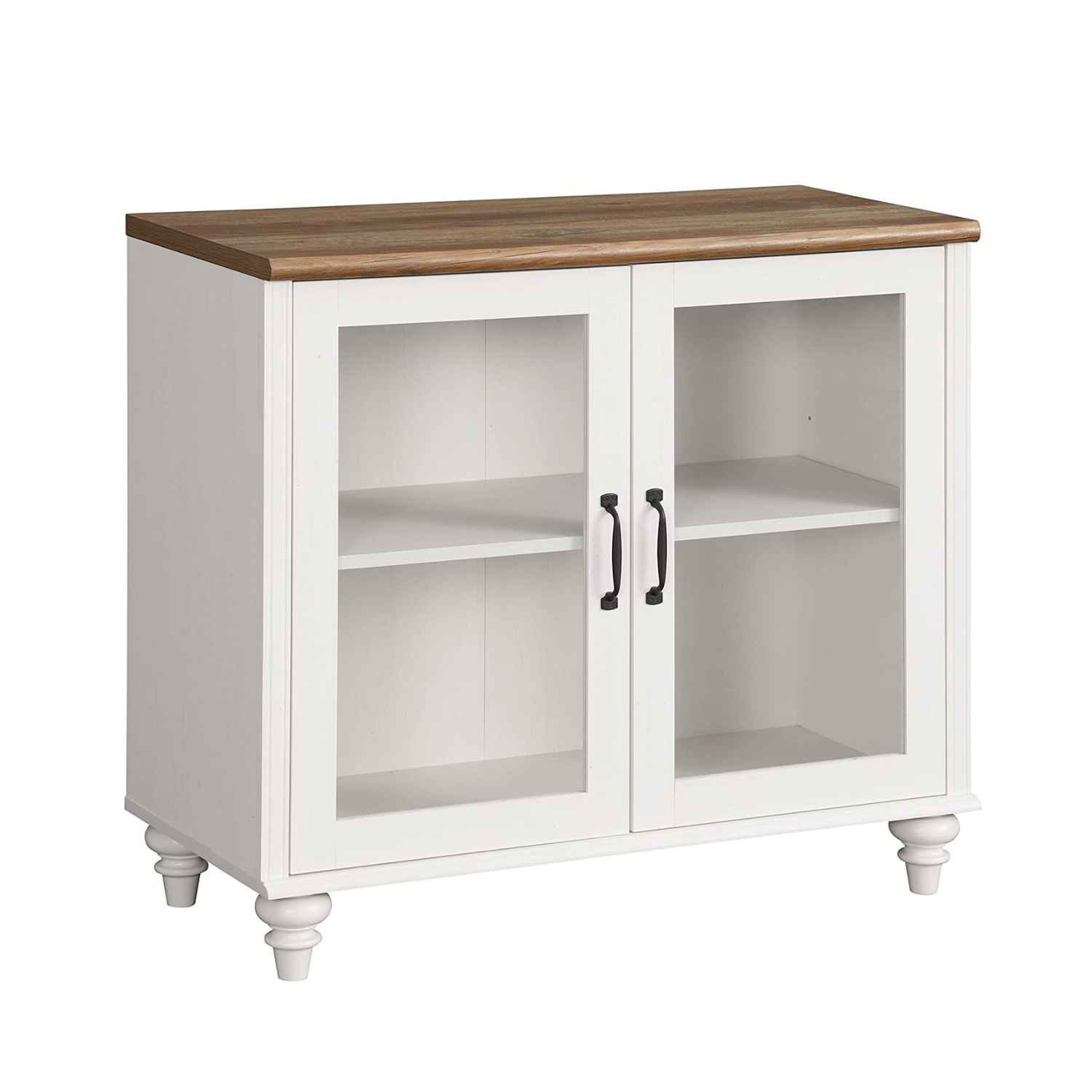 WAMPAT 34" TV Stand for 43 Inch TV with Yellow LED Light, Kitchen Sideboard Buffet Cabinet with Glass Door for Dining Room, Off White
